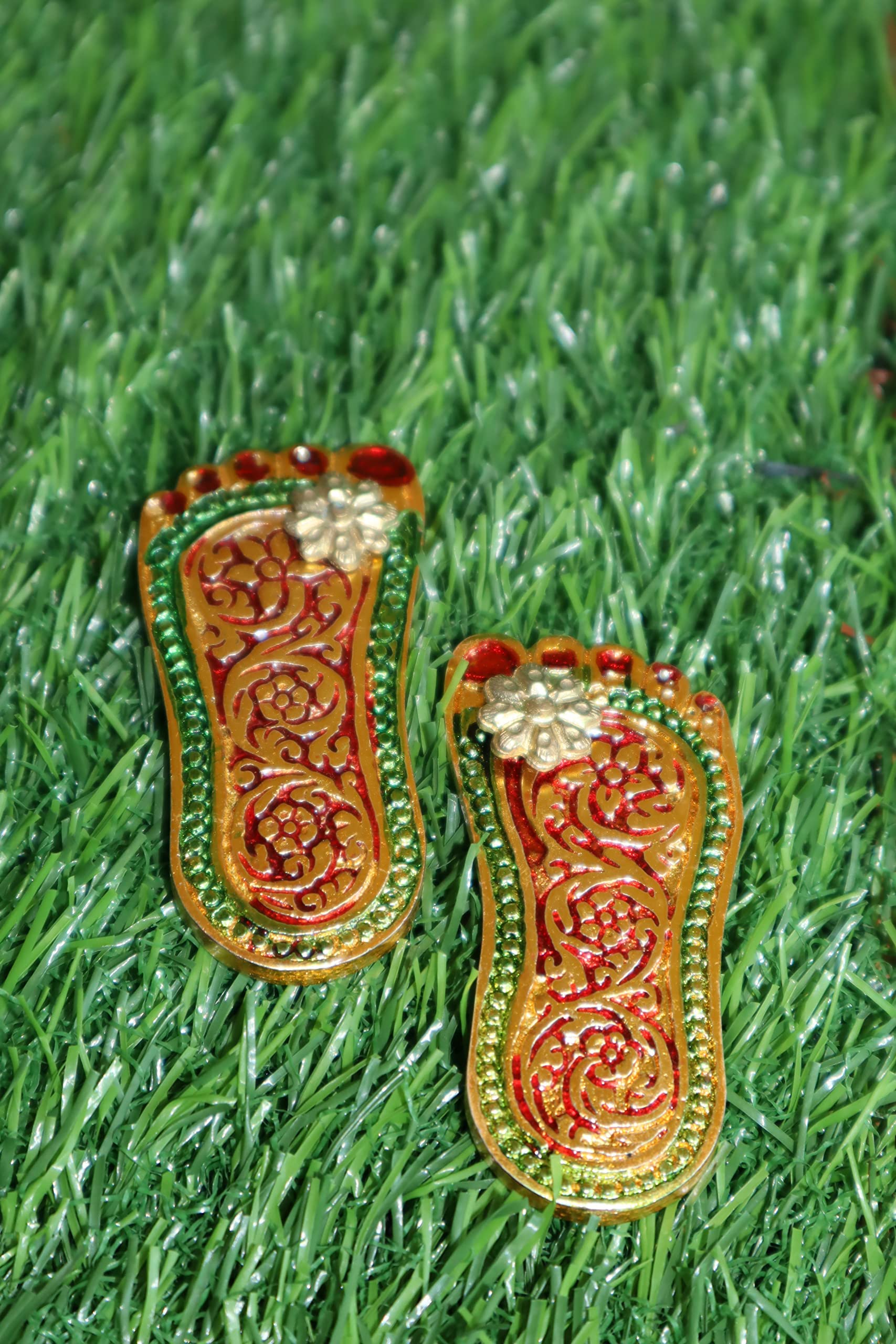 Salvus APP SOLUTIONSMetal Heavy Work Laxmi Charan Paduka (Multicolour_3x1inch) (Set of 1) (4 PC)