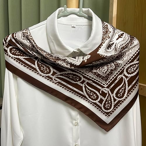 Miniatura 70 de FONYVE - Pañuelo de satén sedoso de tamaño mediano para mujer, cuadrado, 27.5 x 27.5 pulgadas