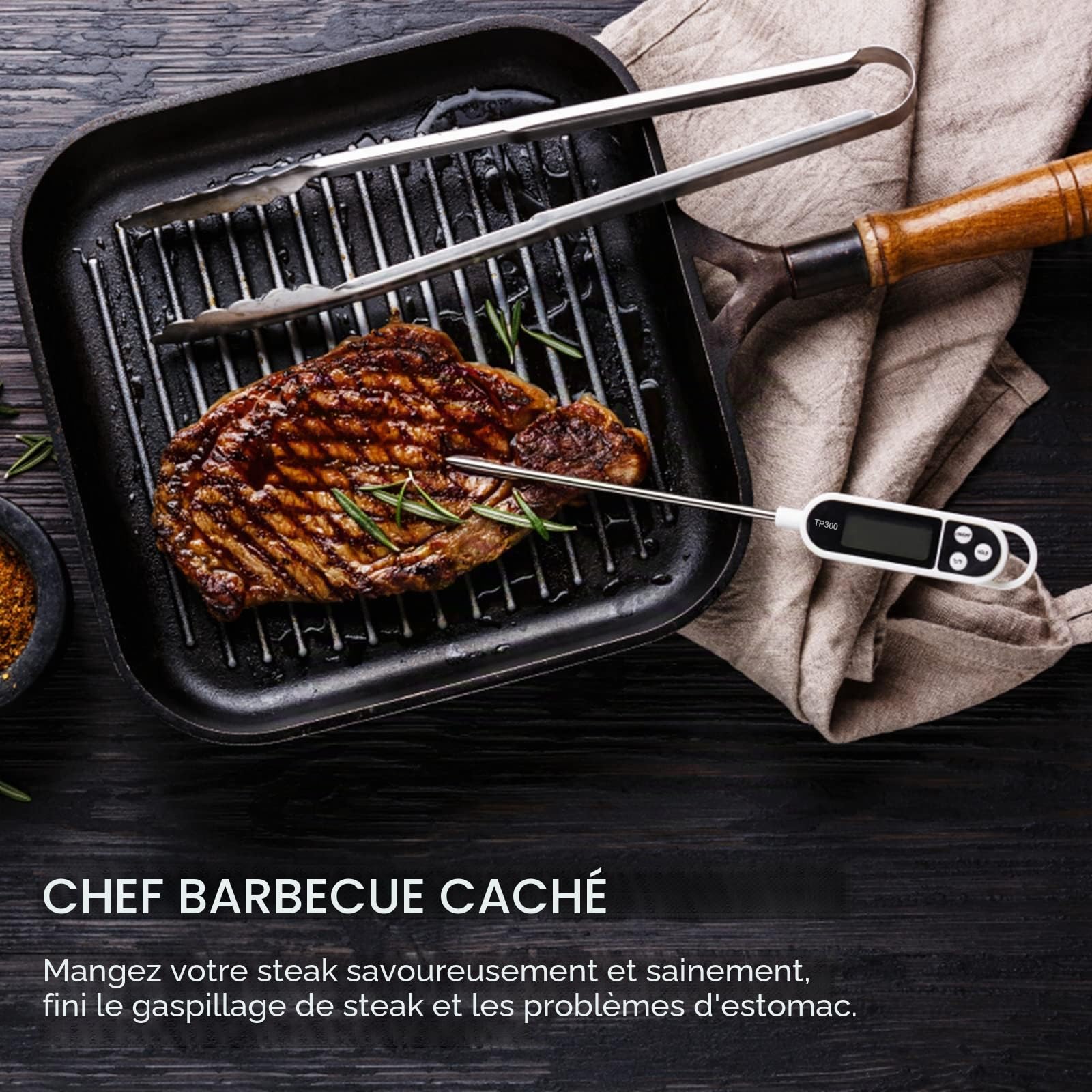 Termomètre Cuisine LCD Longue, Thermomètre Barbecue Digital Alimentaire pour Patisserie BBQ Viande