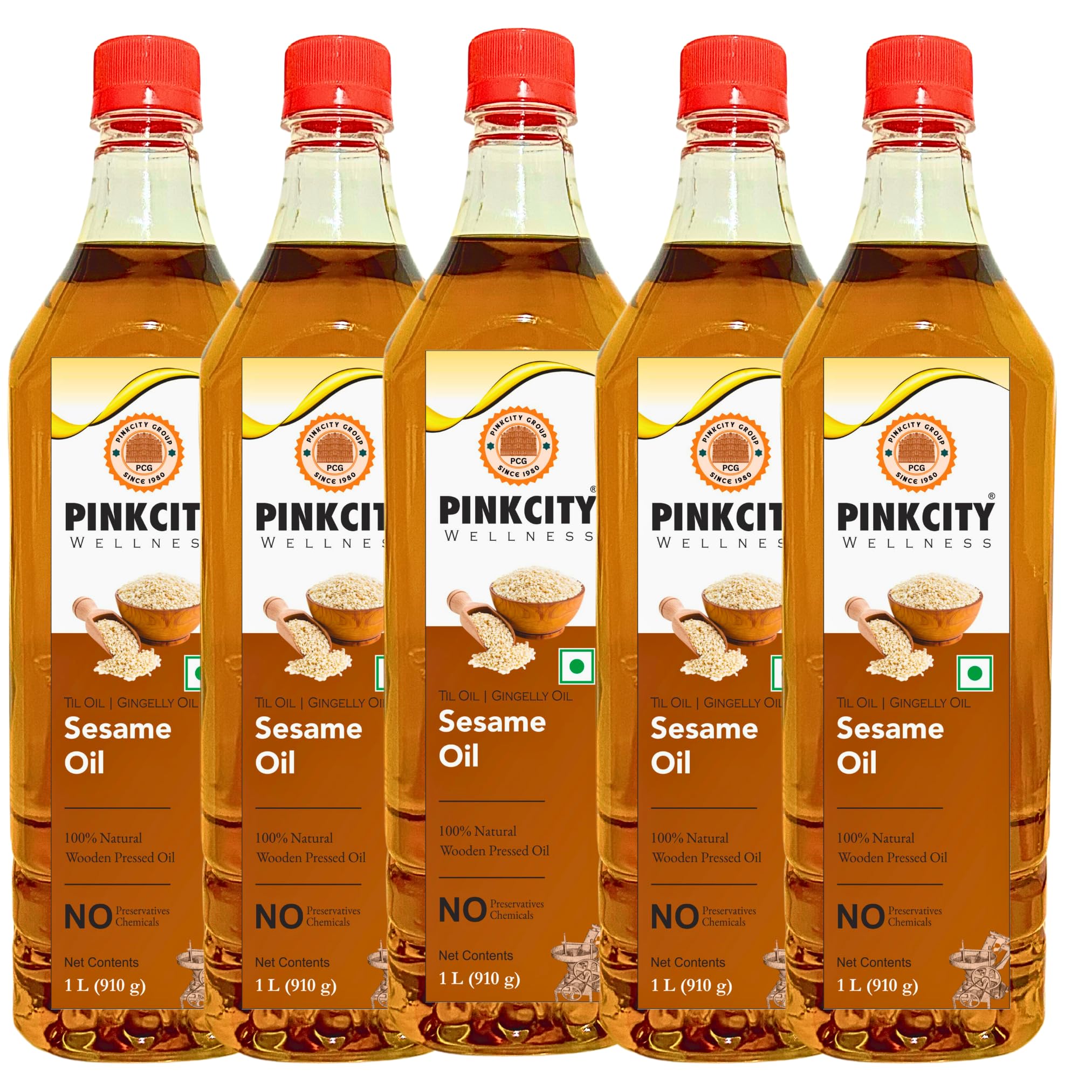 Pinkcity Wellness Wooden Cold Pressed Sesame Oil 5 LItre | Gingelly Oil | Til Oil | 1 Litre x 5 (B0CQTPT35H) Amazon Price History, Amazon Price Tracker