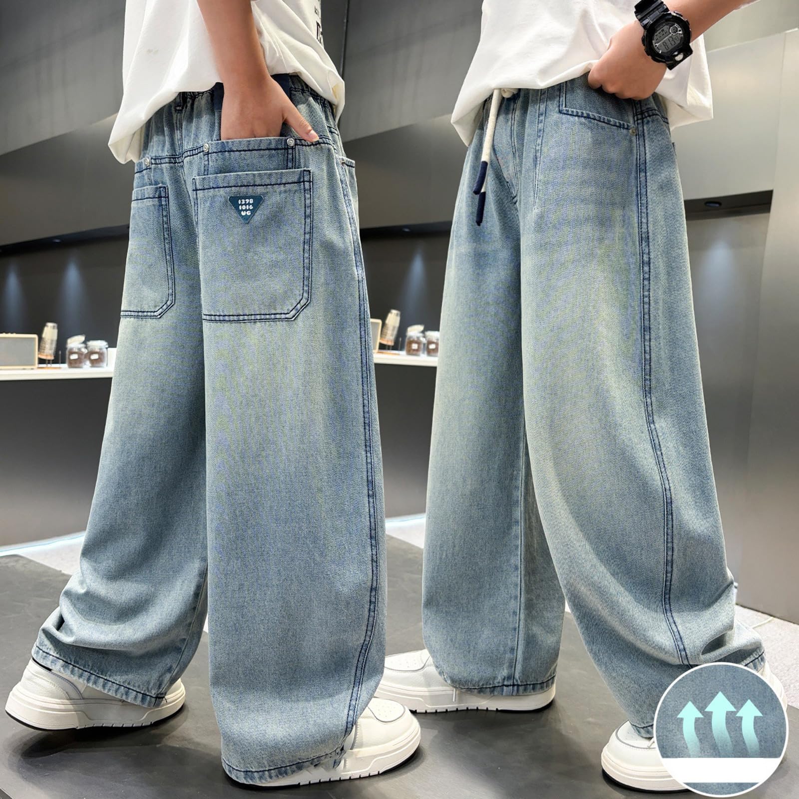 Generico Jeans Ragazzo-Pantaloni in Denim Estivi Leggeri da Ragazzo, vestibilità Ampia, Traspiranti, Senza Elastico, freschi e Comodi per l'uso Quotidiano.