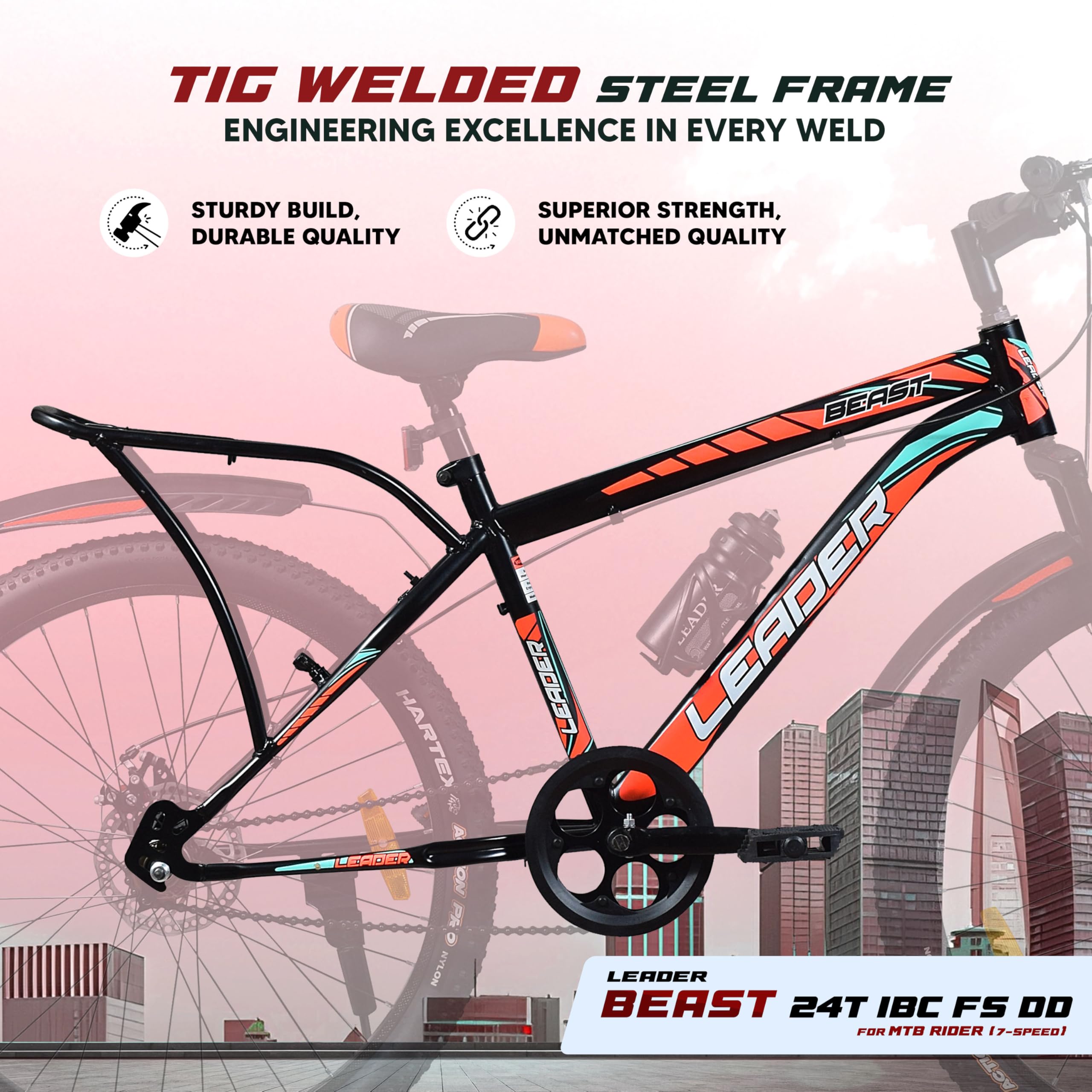 Leader Beast 24T Kids' Bike - 7 Speed, Disc Brakes -4