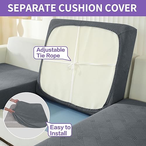 Miniatura 5 de ZNSAYOTX Fundas súper elásticas para sofá de 4 piezas, fundas de sofá a rayas para sofá de 3 cojines, protector universal suave, lavable, duradero y