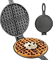 Vista 1 de Cast Iron Waffle Maker for Stovetop or Camping Grill Two Piece Hinged Non Electric Waffle Iron Makes 7" Round Waffles