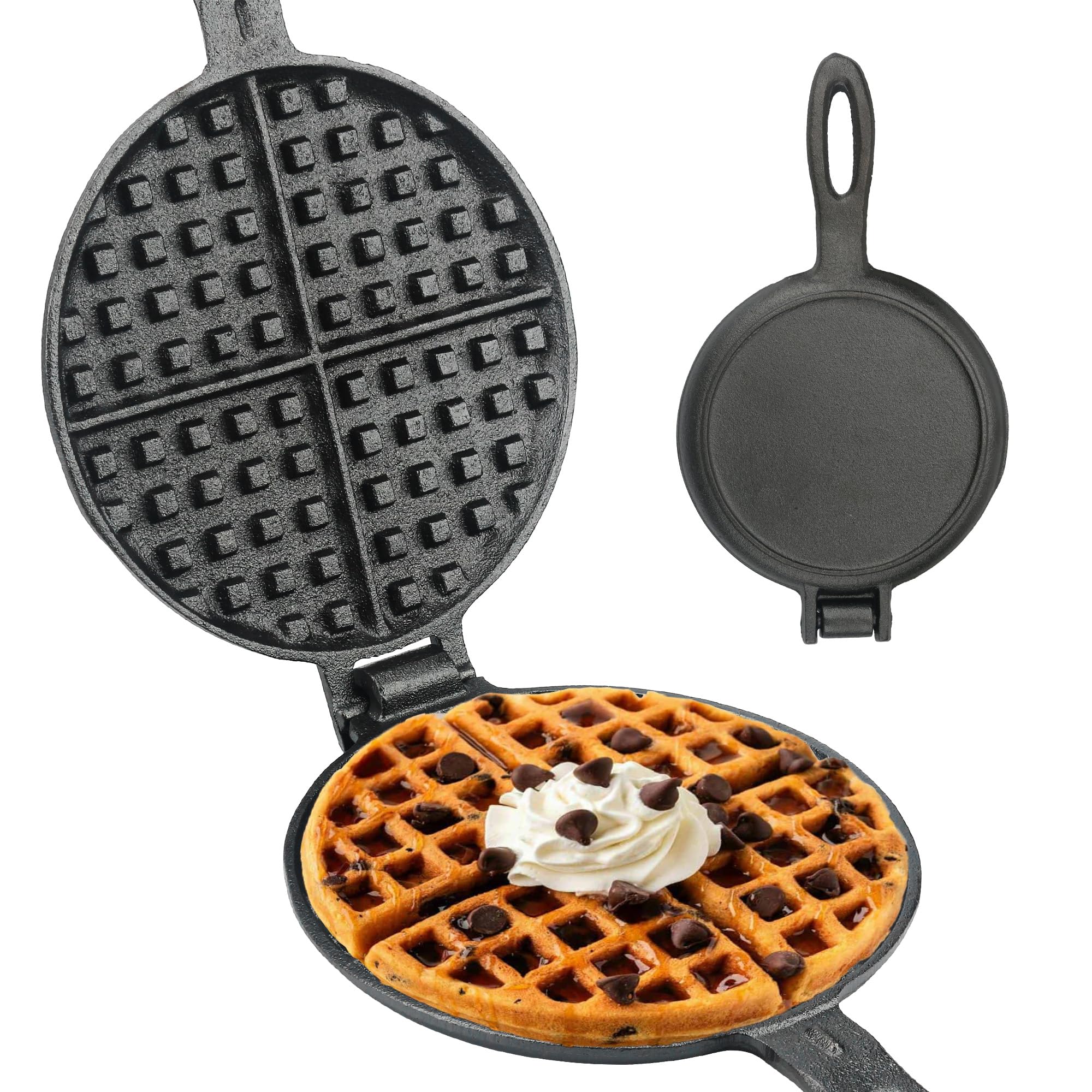 View 1 of 7 Inch Cast Iron Waffle Maker for Gas Stove or Camping Grill