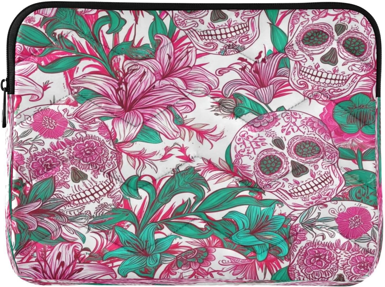 Sugar Skull Lillies Flowers Pink Laptop and Tablet Bag, Protective Padded Case for 15.6 Laptop for Women
