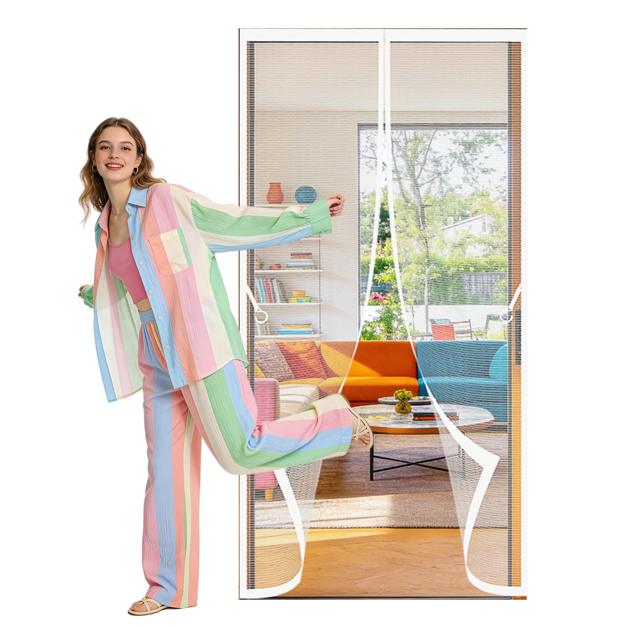 Chengtt White Fly Screen Door 114 X 182 Cm Automatically Closes Durable Door Fly Screen Curtain Hands Free Auto Closing For Living Room, Bedroom, Patio,