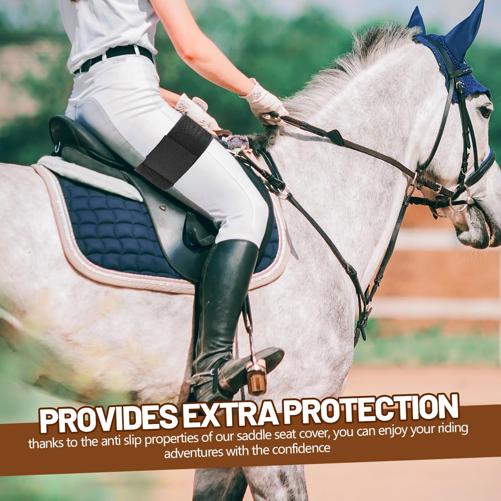 Dansydaisy Western Anti Slip Grip Saddle Seat Cover Black Horse Saddle Cover with Adjustable 2 Elastic Leg Bands for Riding Accessories