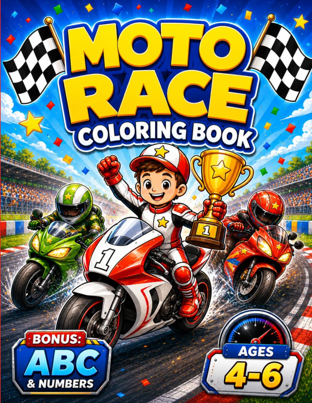 Moto Race Coloring Book for Kids Ages 4–6 with BONUS ABC Alphabet & Numbers: Exciting Motorcycle Racing Coloring Pages for Preschool and Kindergarten ... (Smash Kids Coloring & Learning Series)