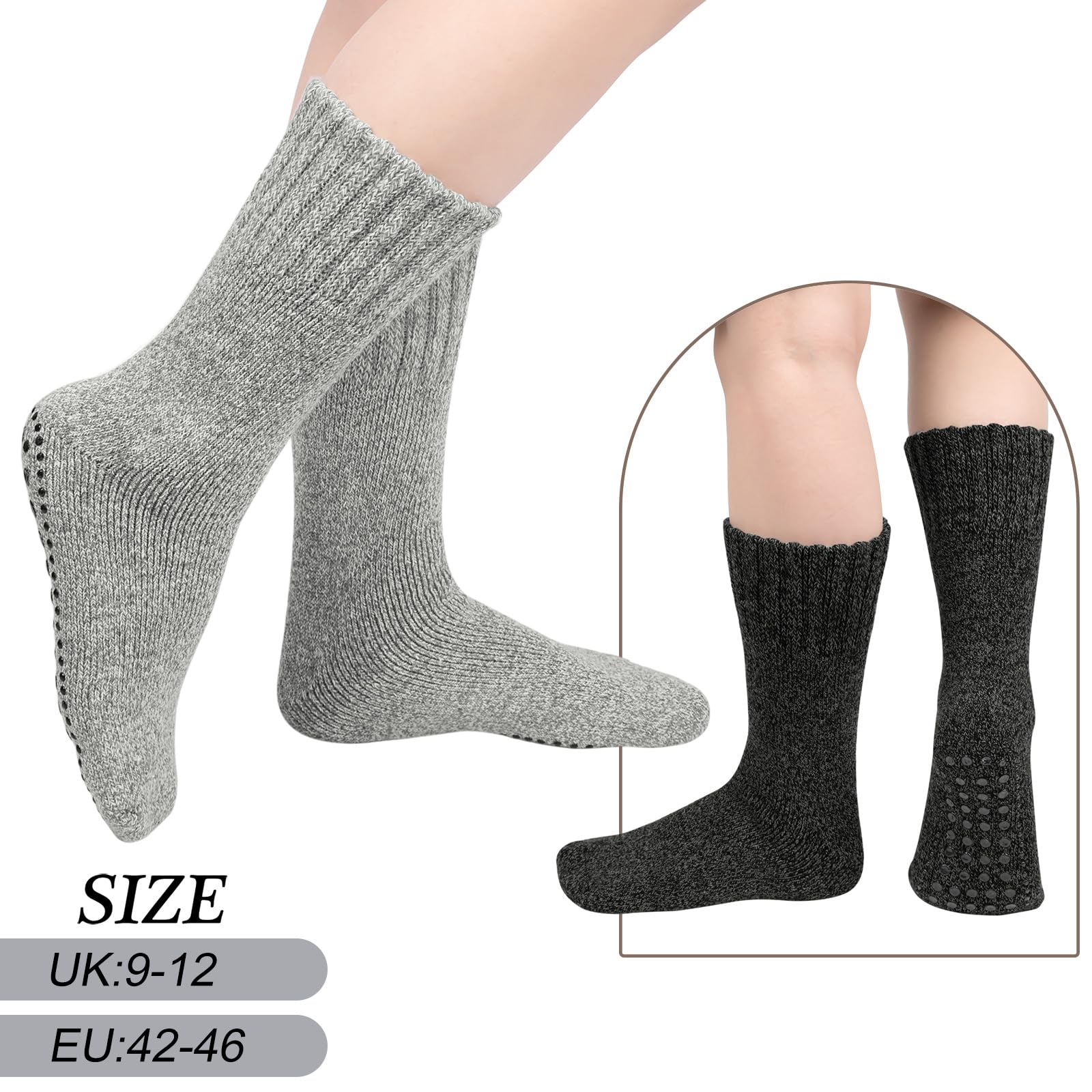 Chalier Finery 3 Paias Calze Antiscivolo Calzini di lana maglia, Calze Antiscivolo Invernali Donna/Uomo, Calzini di Lana Termici Sono un Ottimo Regalo, EU42-46