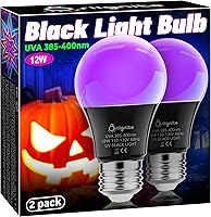 Vista 11 de Bombillas Briignite de luz negra, 12 W LED de luz negra para decoración de Halloween, foco UVA 385-400 nm, foco negro A19 para brillar