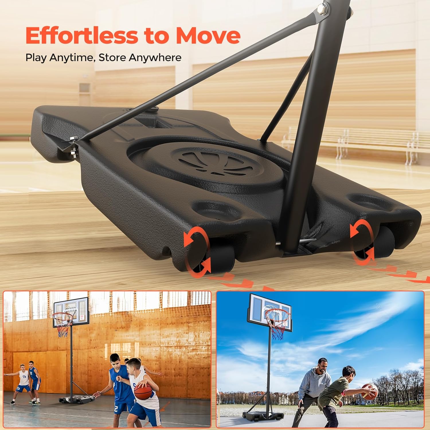 Portable Basketball Hoop & Goals Height Adjustable Basketball Hoop Goal with Backboard, Filable Base and 2 Wheels Pool Basketball Hoop Outdoor for Teenagers/Youth