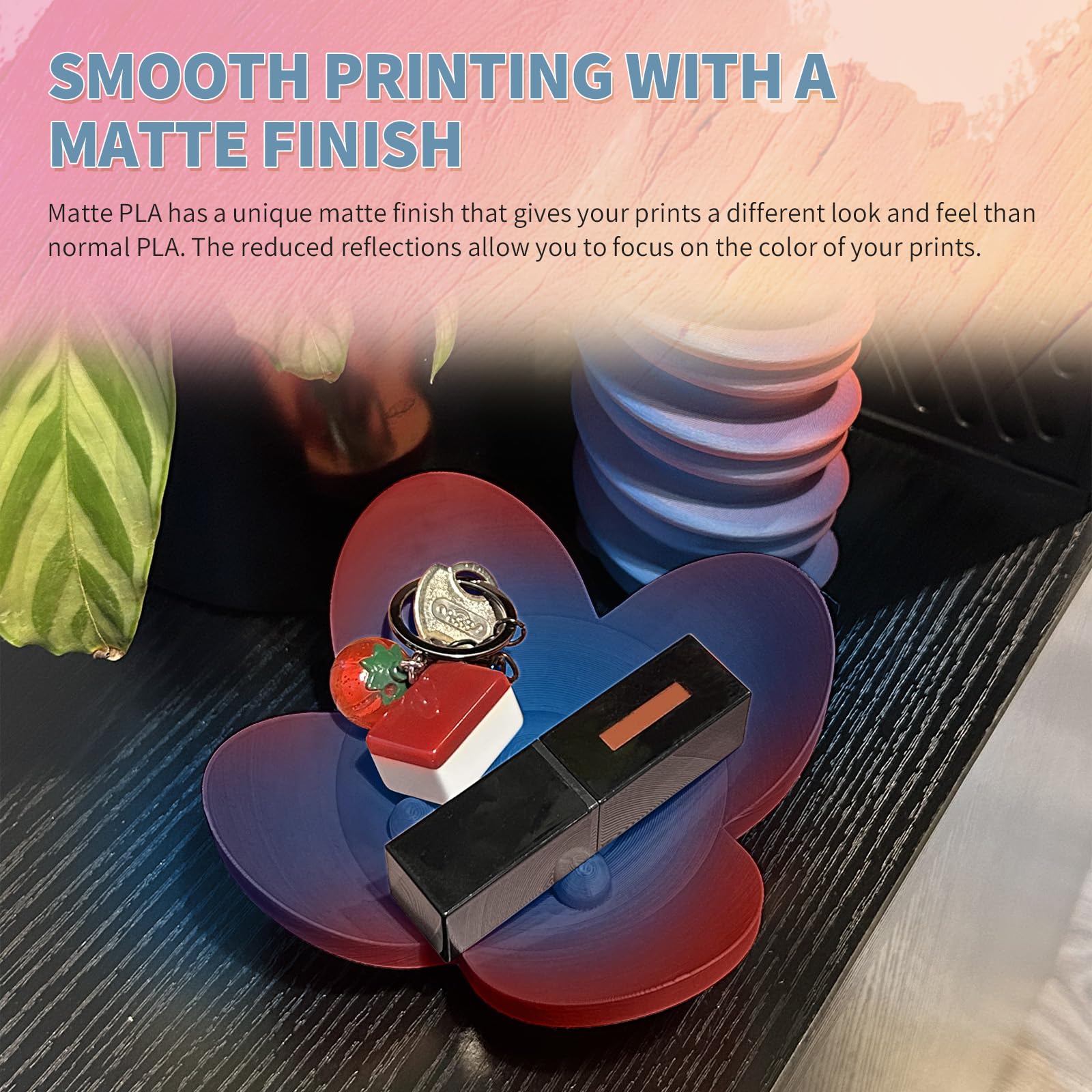 OVERTURE Matte PLA Filamento PLA opaco da 1.75mm, bobina da 1kg, Precisione Dimensionale +/- 0.02 mm, per Stampante 3D (Matte Blu-Rosso)