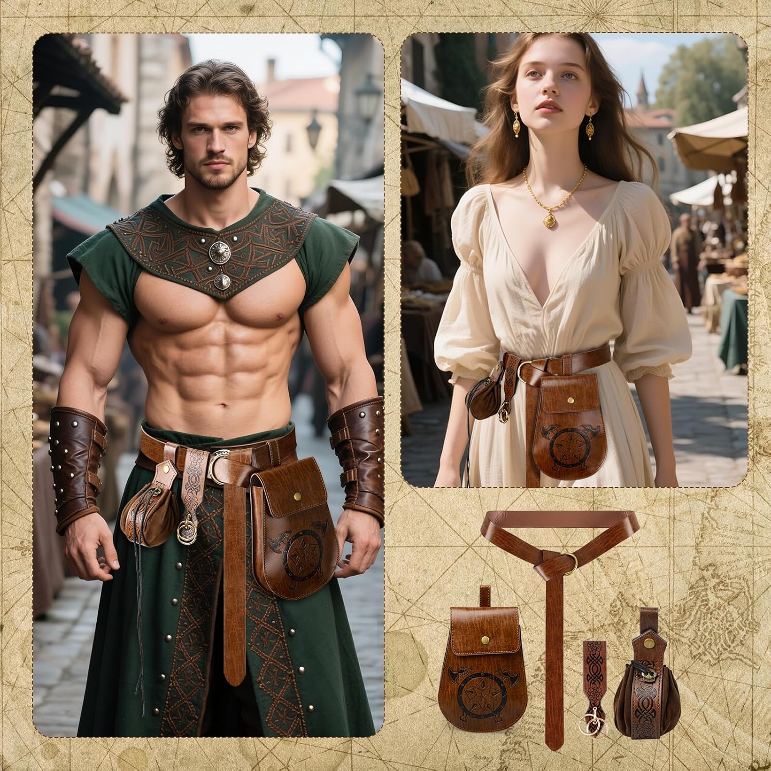 Viking Embossed Belt Pouch Medieval Bag Coin Purse Renaissance Costume Accessories SkirtHikes Drawstring Waist Bag Portable Leather for LARP Ren Faire - Image 6