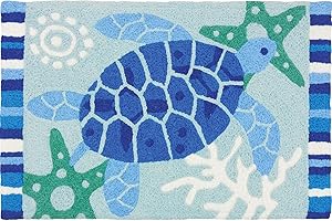 JellybeanⓇ Blue Sea Turtle Indoor/Outdoor Machine Washable 20" x 30" Accent Rug