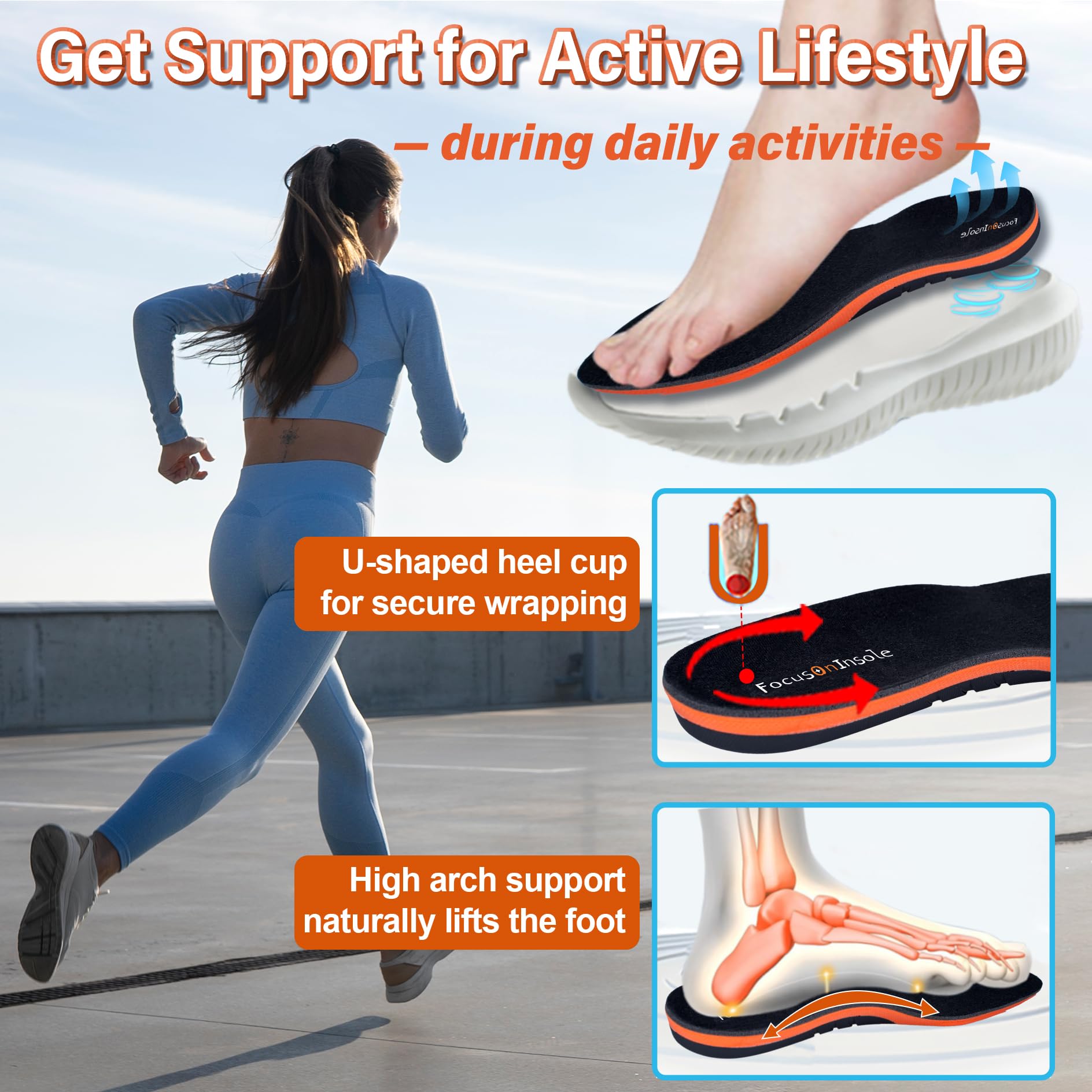Plantillas de soporte de arco fuerte para fascitis plantar de más de 240 libras, inserciones de zapatos atléticos para hombres y mujeres, ideales para deportes activos, caminar, correr, entrenamiento,