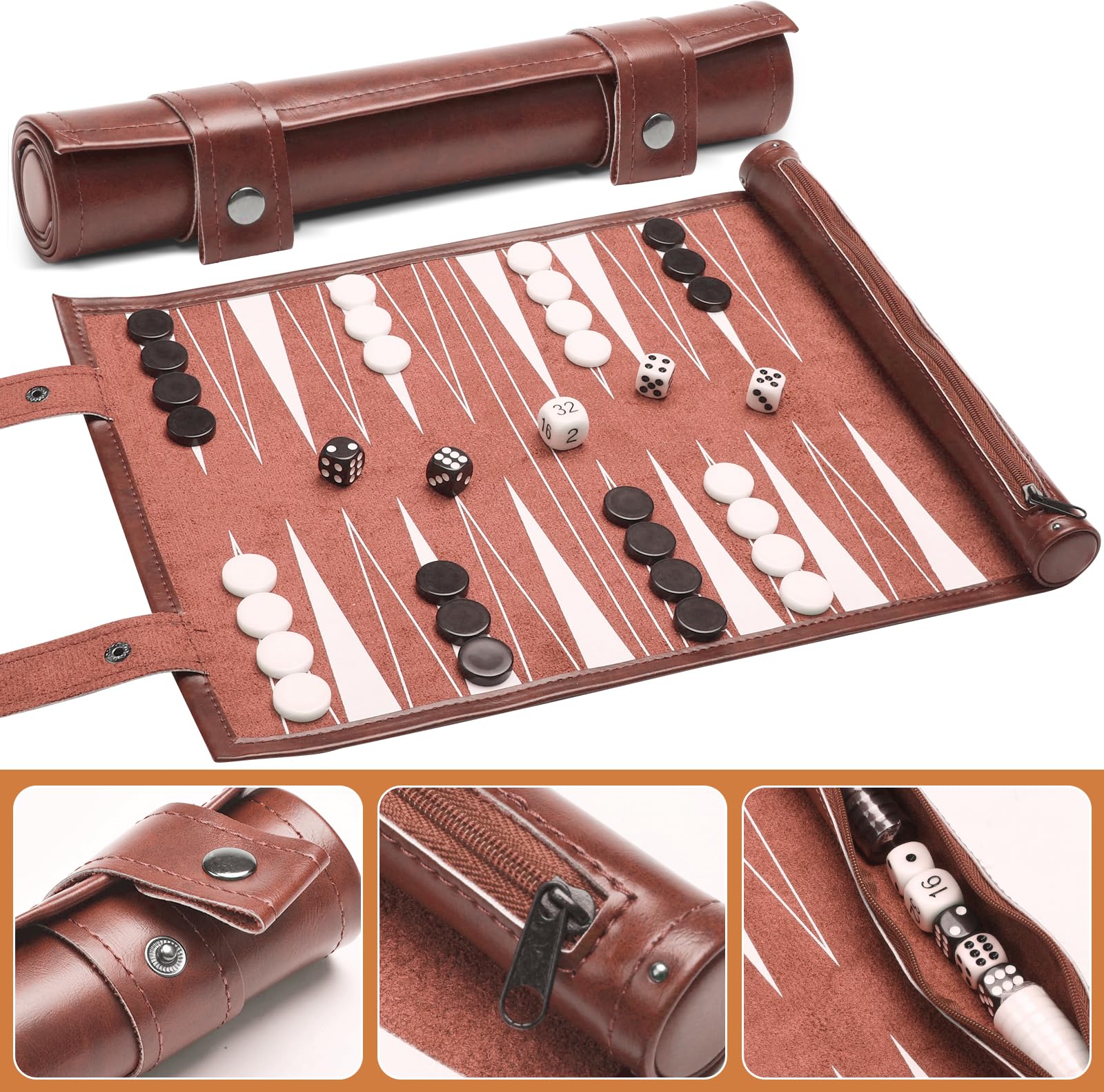 Reise Backgammon,Back Gammon Spiel aus massivem Holz - Klassisches Brettspiel für Familien,Reisen und Strategie-Liebhaber,Tragbar und langlebig (Braun