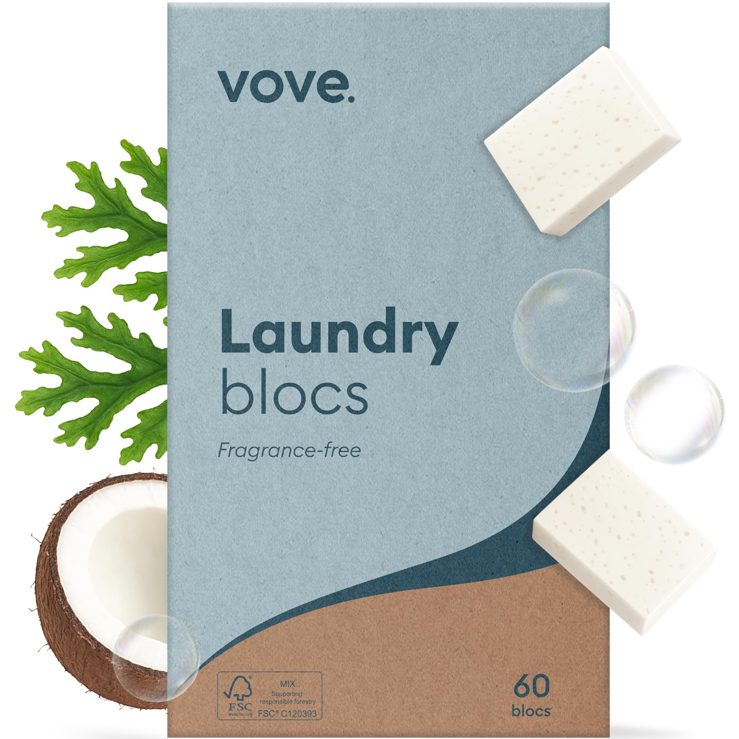 Plastic-Free Laundry Detergent Tablets, 60 Pack – Concentrated, Biodegradable & Plant-Based Formula with 3x Enzyme Power – Tough on Stains, Gentle on Fabric, Fragrance-Free & Eco-Friendly