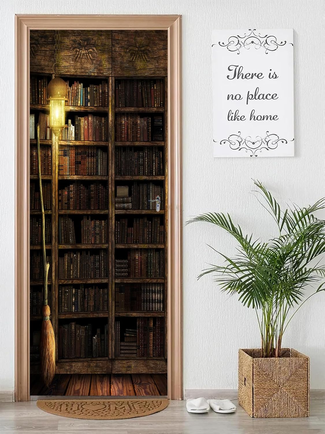 artfanke 3D Vintage Bookshelf Peel and Stick Door Sticker 33.5"x84.6"-Self-Adhesive Door Murals Wallpaper Removable Wall Decals for Home Decor (2 Sheets/Set)