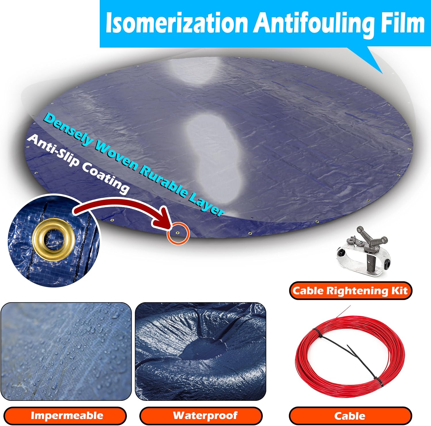 Royal Shade 28' Premium 180GSM Round Blue Winter Pool Cover - Safety Heavy Duty, Waterproof, UV Resistant Design with Easy Installation (Cover Size: 32' /4 f t.Overlap) - (We Custom Size)