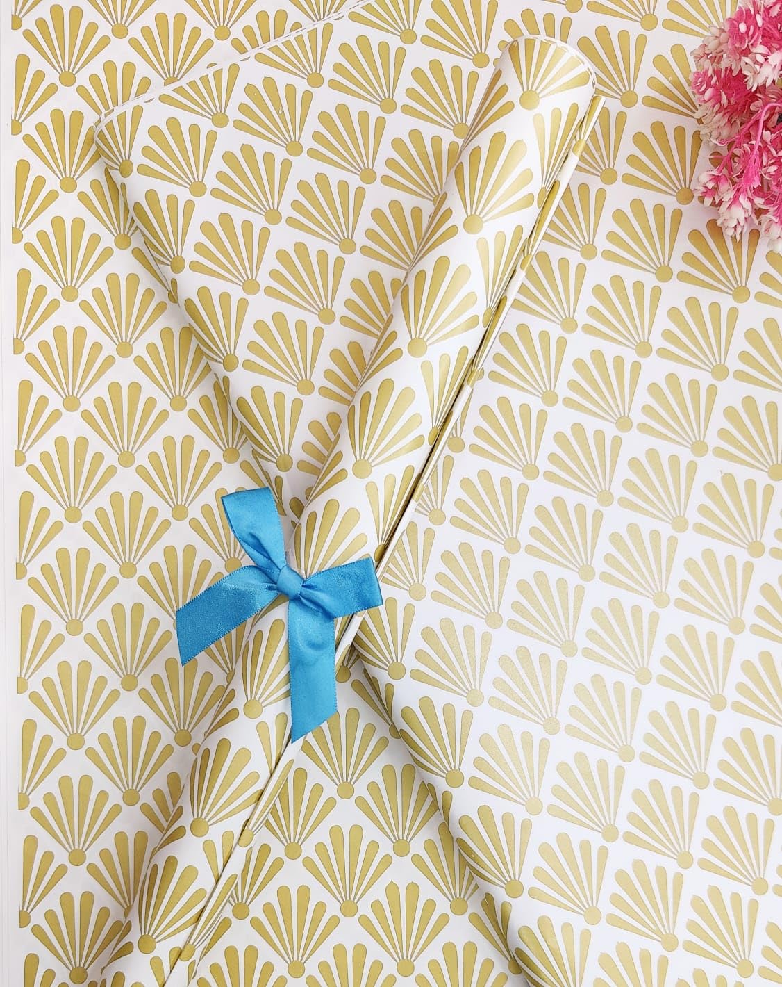TERA 13 Golden White Gift Wrapping Paper Sheet, Gift Wrap Roll, Gift Cover Rapping Paper, Gift Packing Materials, Paper Bag Making Sheets, Large Gift Packing Paper (5pcs)