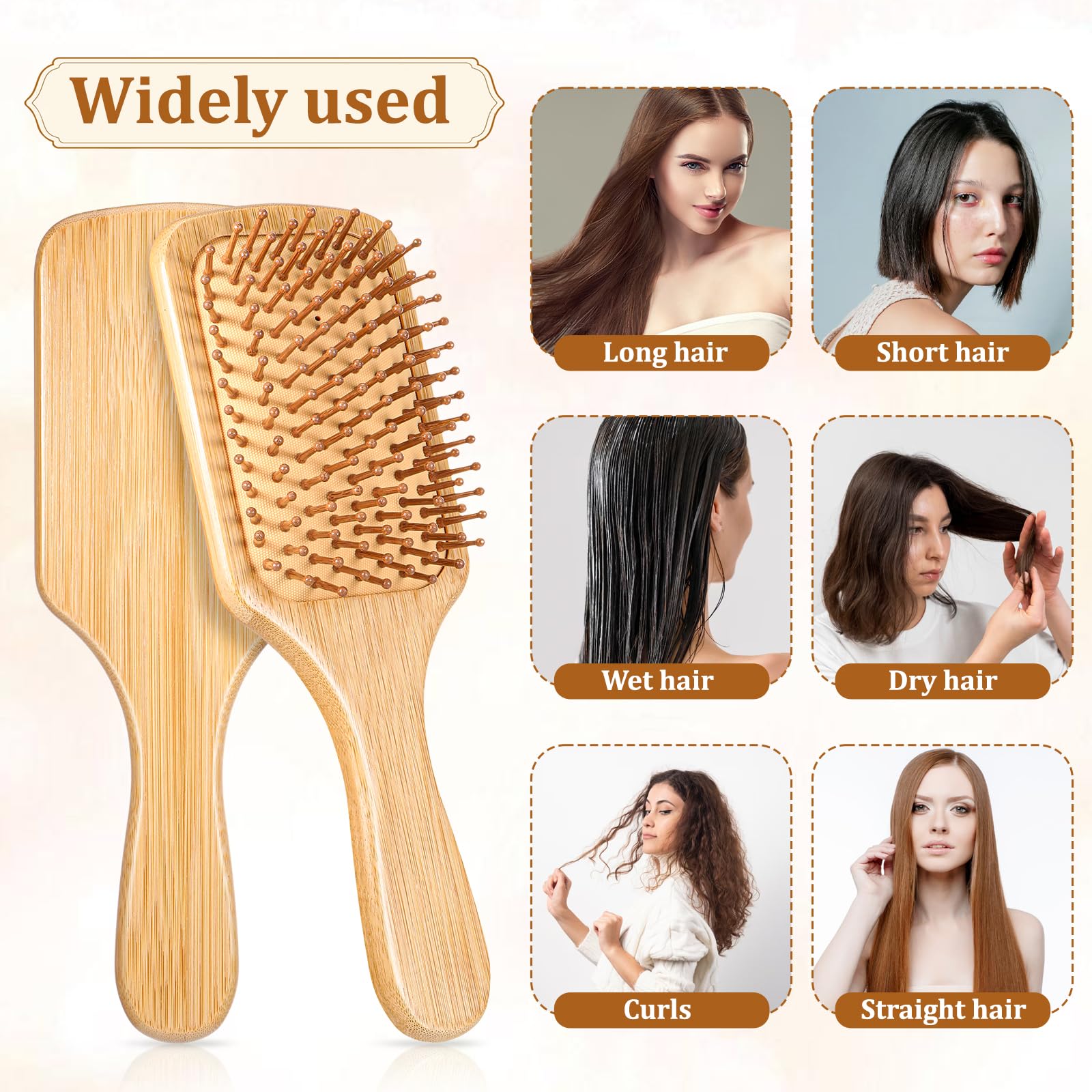 simarro 10 spazzole per capelli in legno di bambù, antistatiche, per massaggi del cuoio capelluto, setole in bambù, per la crescita dei capelli ricci e lunghi, per donne e uomini