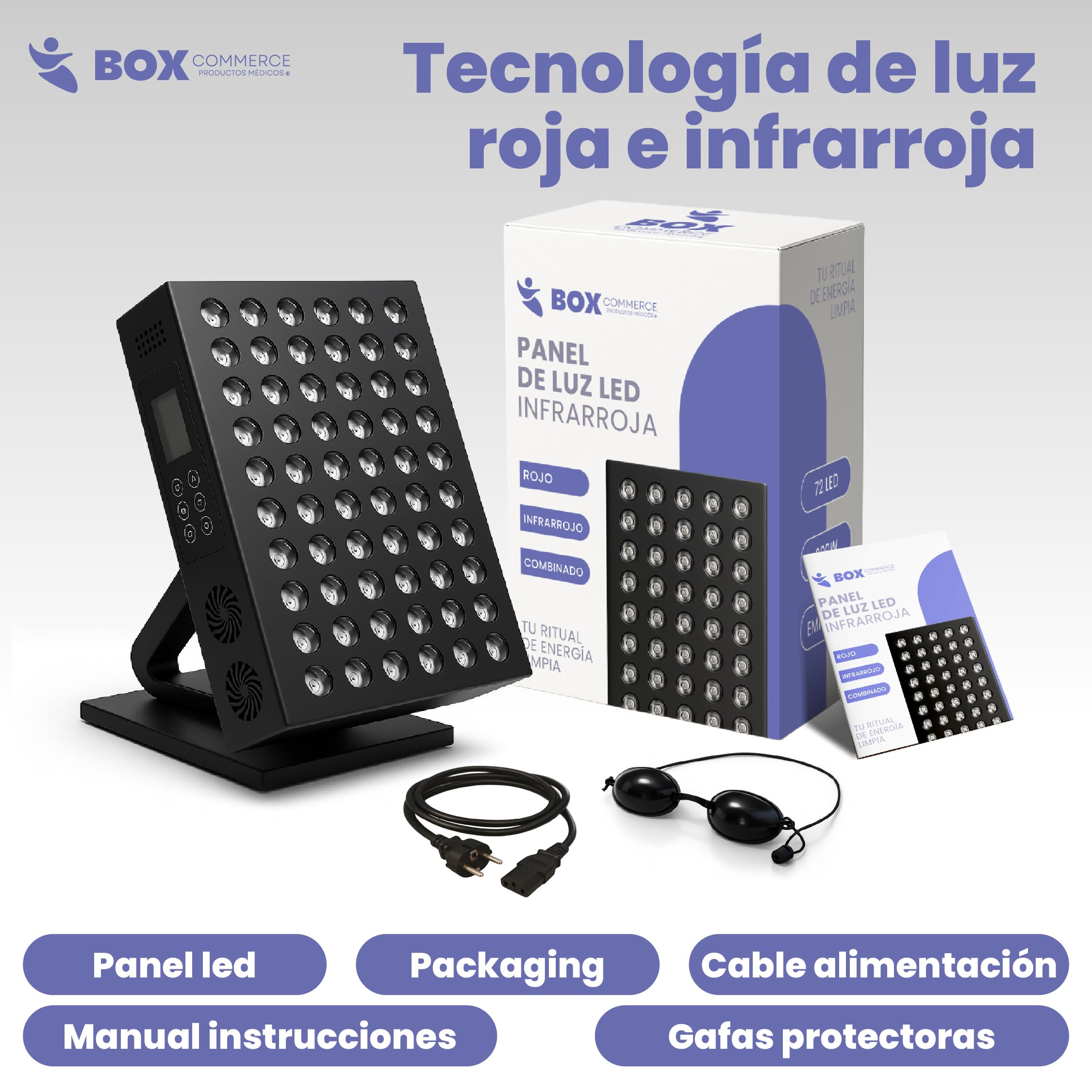 Panel Luz Roja e Infrarroja - Terapia Luz Roja para Dolor Articular, Muscular y Piel - Lampara Infrarrojos para Tratamiento Facial y Corporal en Casa
