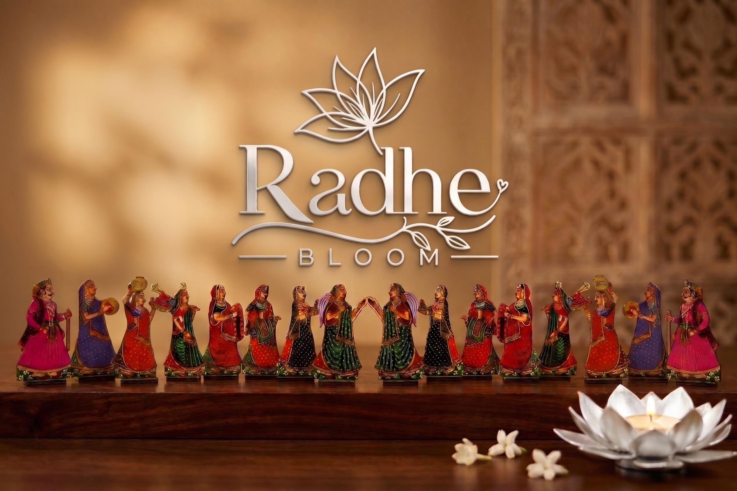 Radhe Creations Gopi Set 16pcs MDF Wooden Cutout Set with Stand | Radha ji with Gopiyan Decorative Showpieces | Hindu Religious Table Decor | Pooja Room & Home Decoration (Set of 16pcs, 4 inches)-image-12