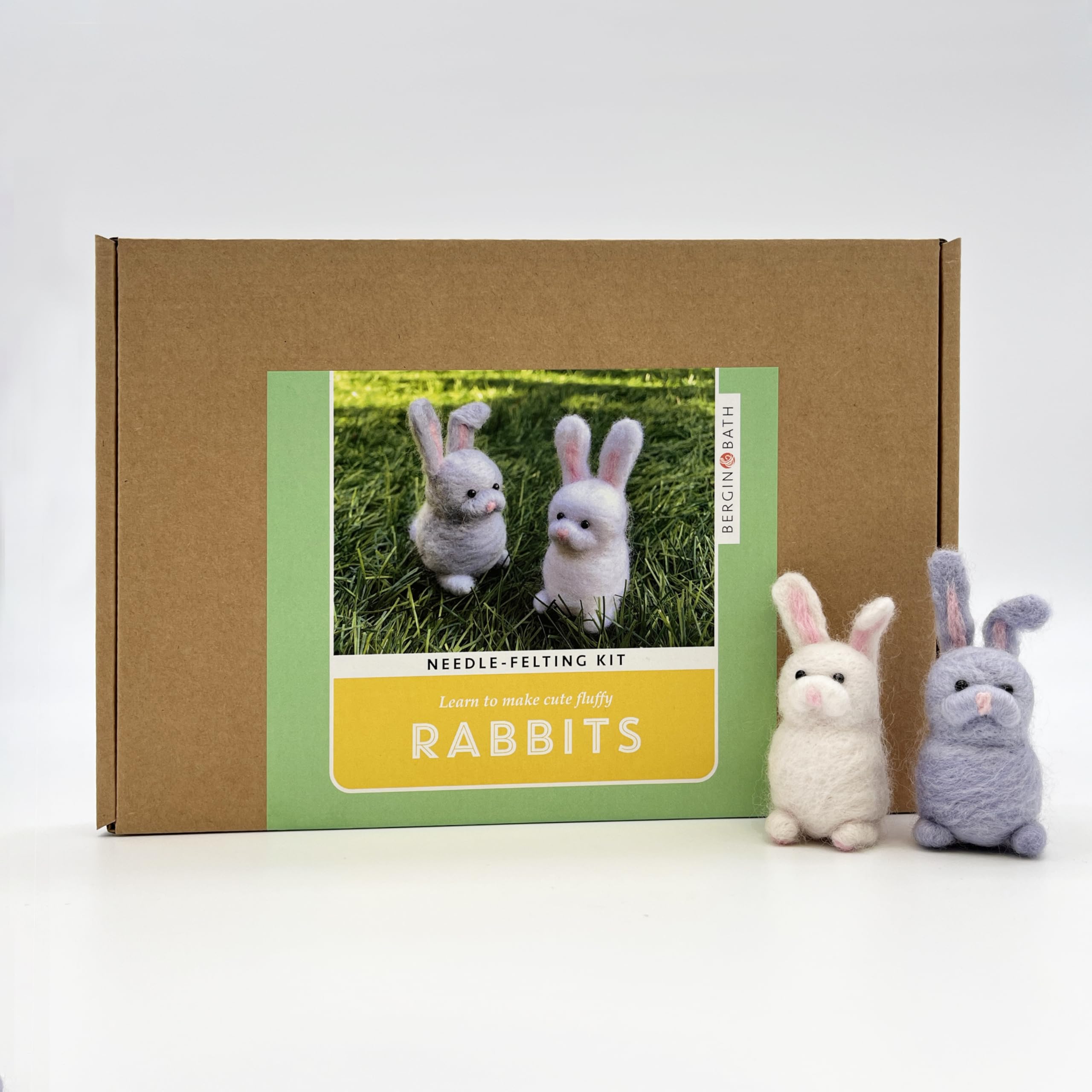 Bergin & Bath Needle Felting Kit - Rabbits - Make Two Needle Felted Easter Bunnies with This Craft kit for Adults - Easter Craft Gift for her, for Mum