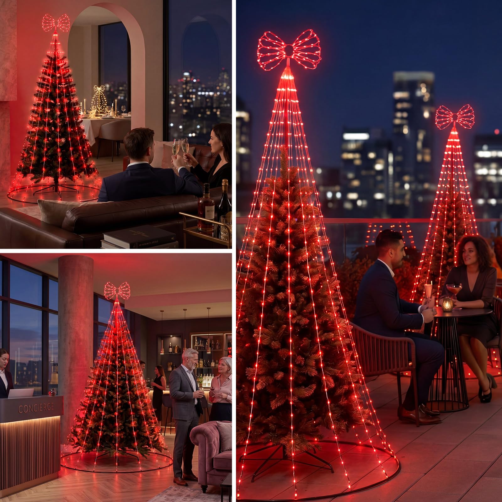 Gerrii 3,4 m 290 LED di Natale cascata luci di Natale fiocco rosso Xams albero decorazioni esterne spina in impermeabile cascata luce per albero giardino patio cortile decorazione festa