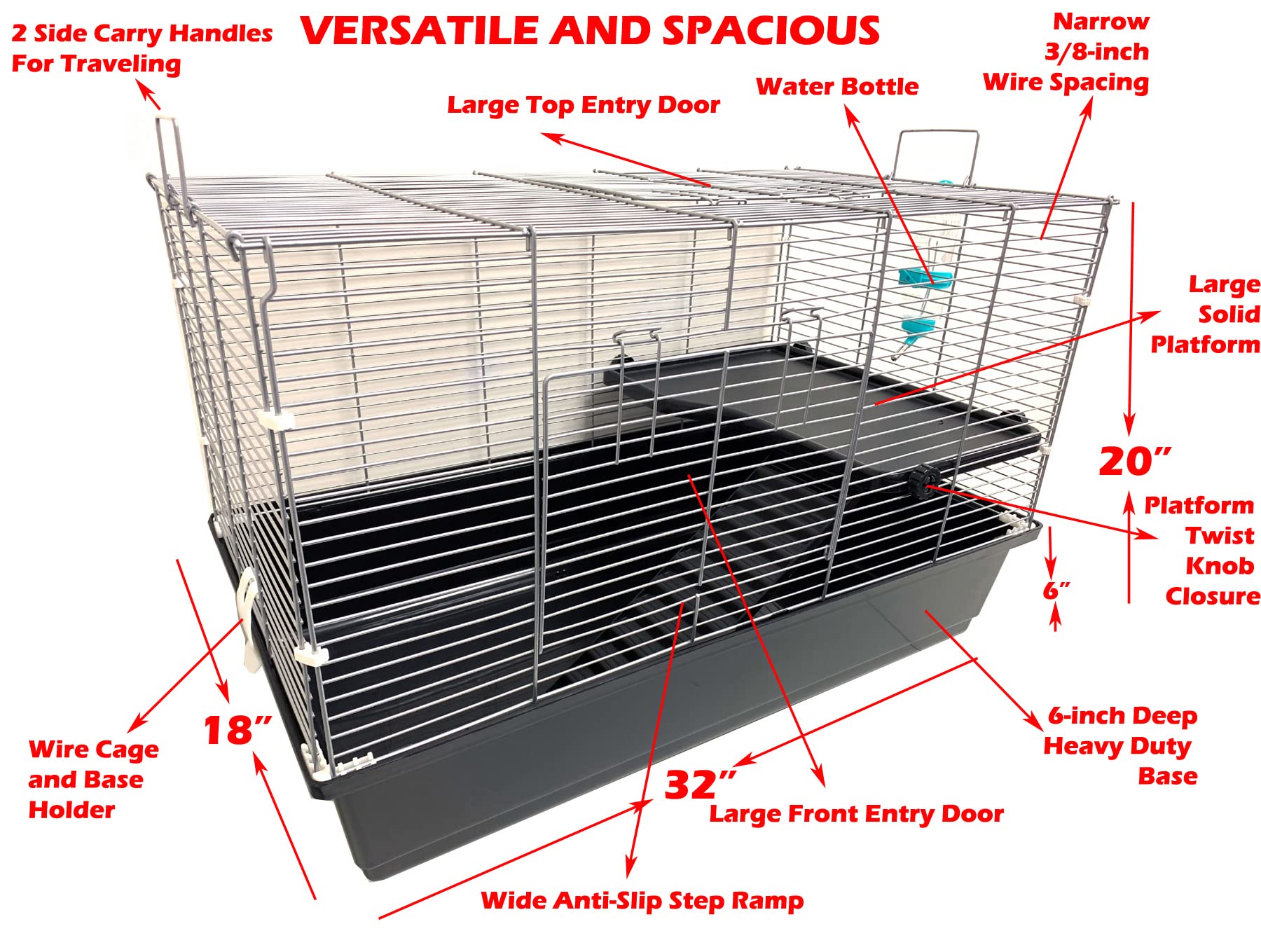 Large Pet Products Universal 2-Level Small Animals Home Critters Habitat Cage Narrow 3/8-inch Wire Spacing for Wide Variety Exotics Animal Hamster Rat Mice Mouse Gerbil Guinea Pig Chinchillas Ferret