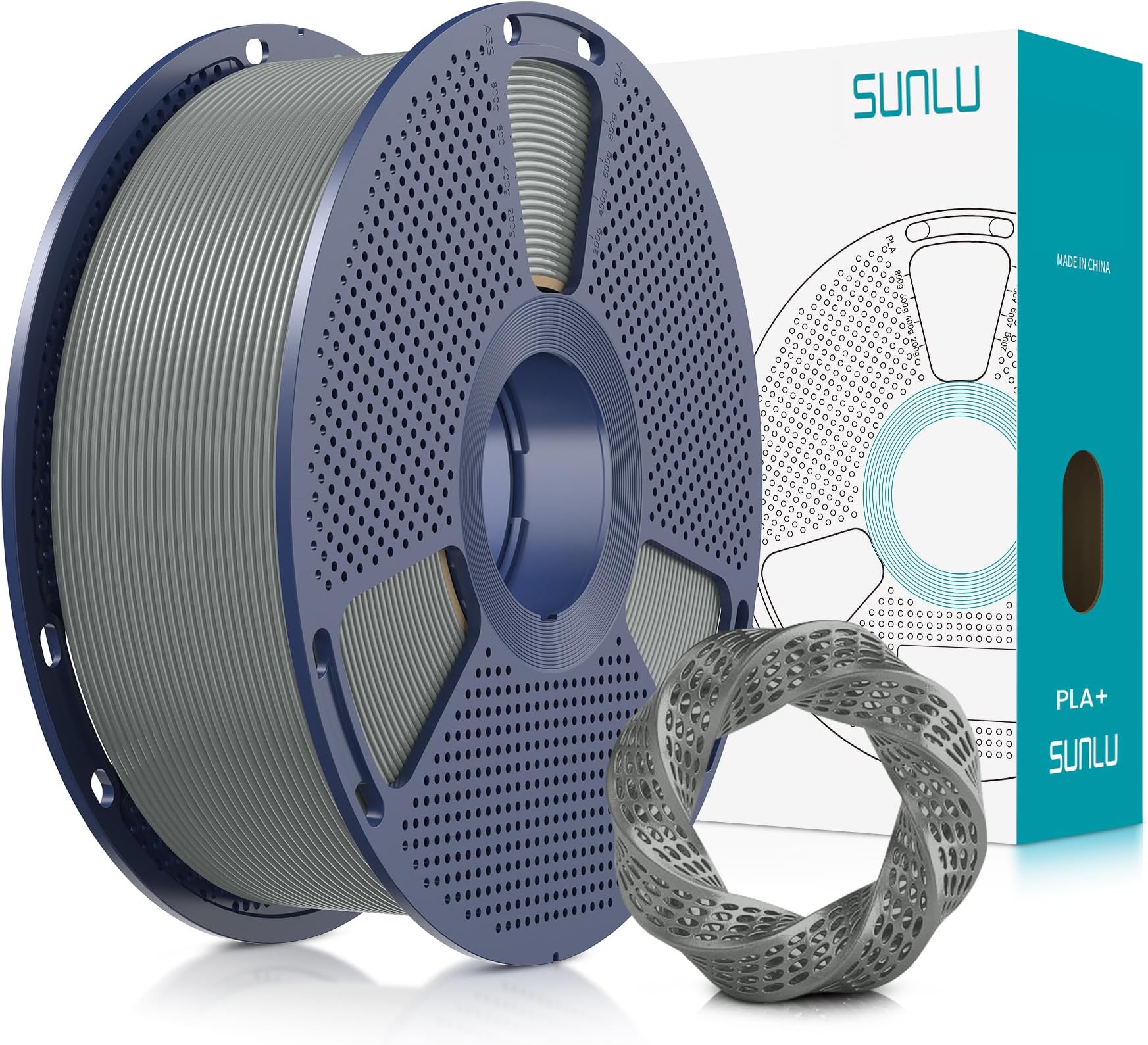 SUNLU PLA+ 3D Printer Filament 1.75mm, PLA Filament PRO, Dimensional Accuracy +/- 0.02 mm, 1 kg Spool, 1.75 PLA Plus, Grey