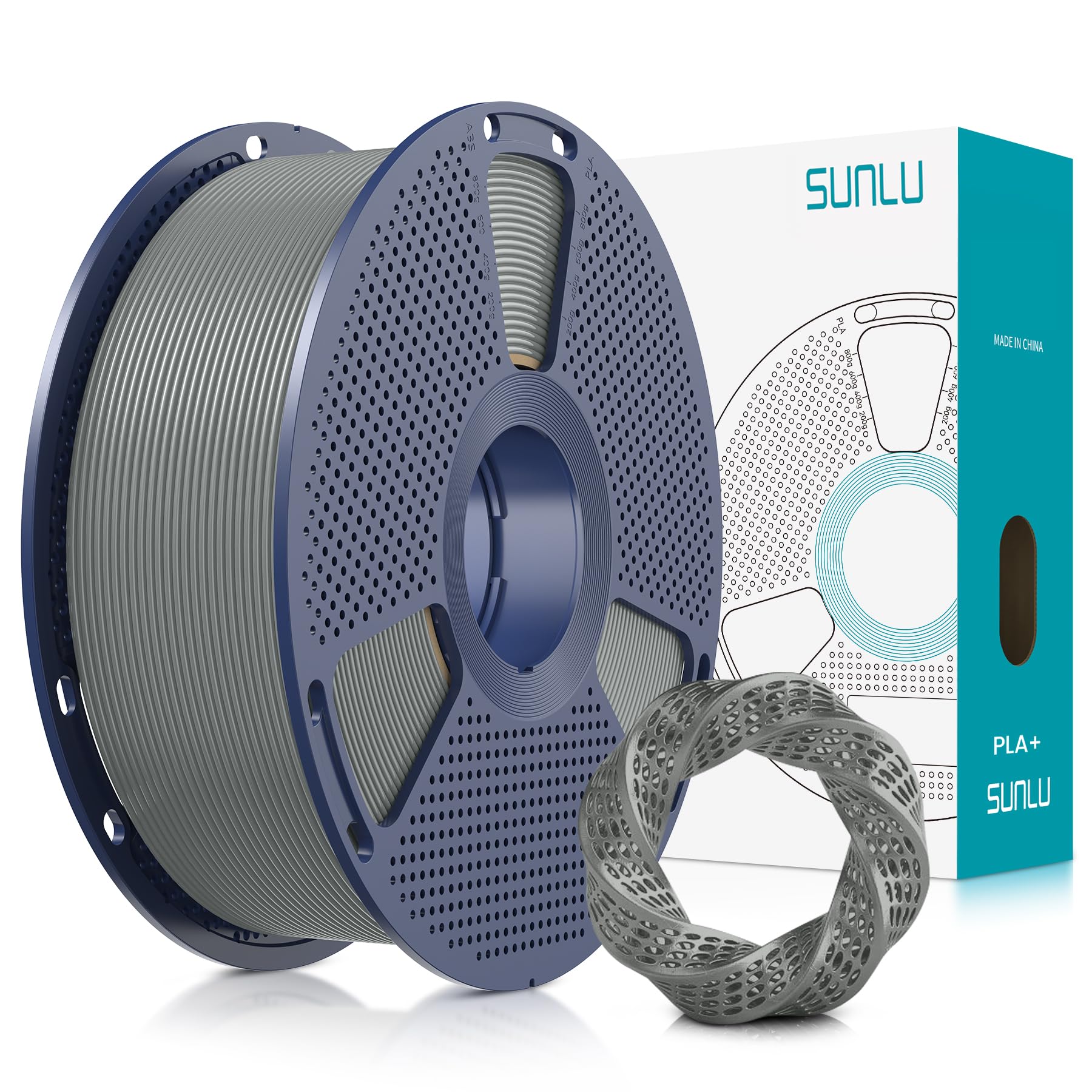 SUNLU 3D Printer Filament PLA Plus 1.75mm, 1kg Spool (2.2lbs), Grey