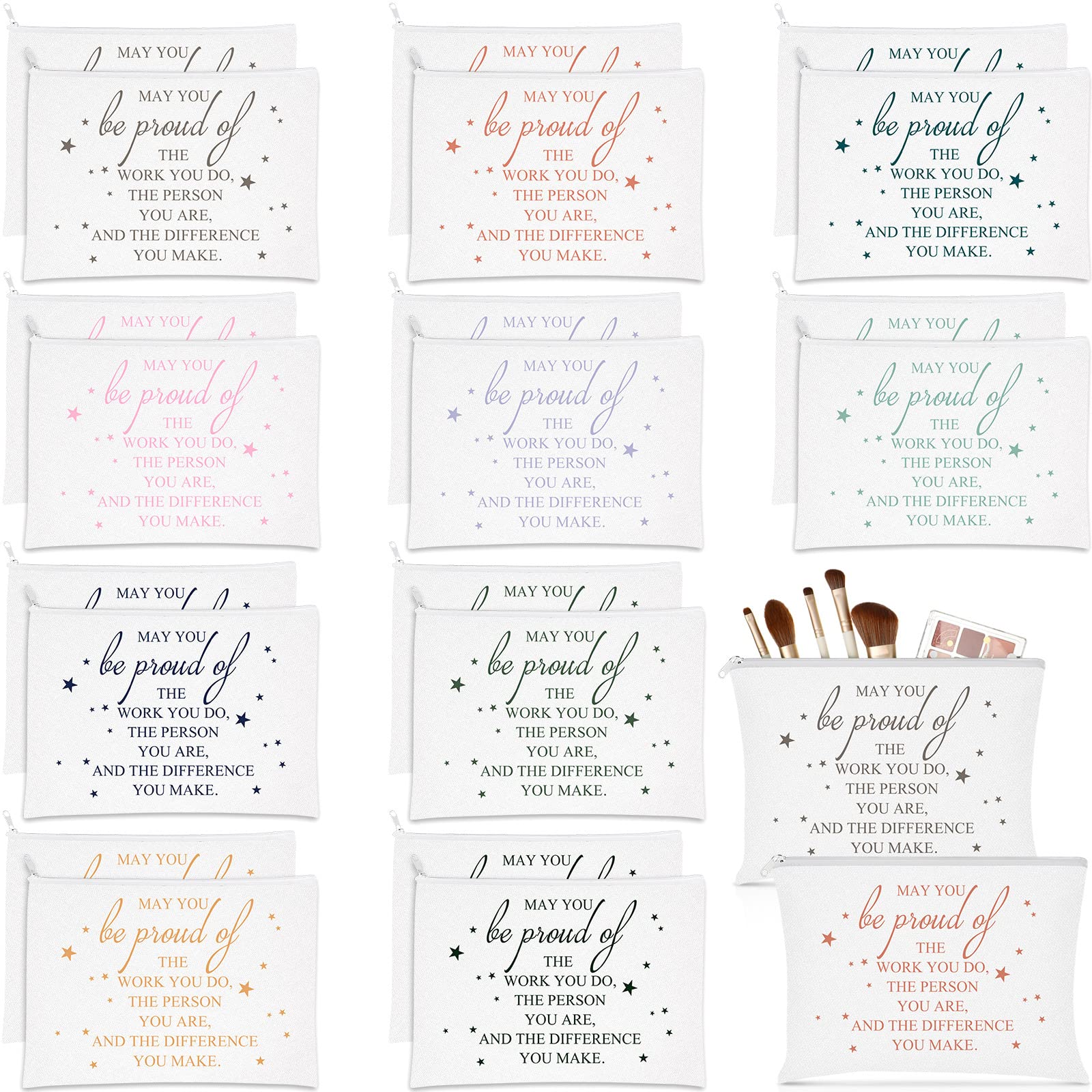 Sieral 20 Pcs Appreciation Gift Cosmetic Bags May You Be Proud Cosmetic Pouch Motivational Gift Canvas Makeup Bag with Zipper for Employee Office Team