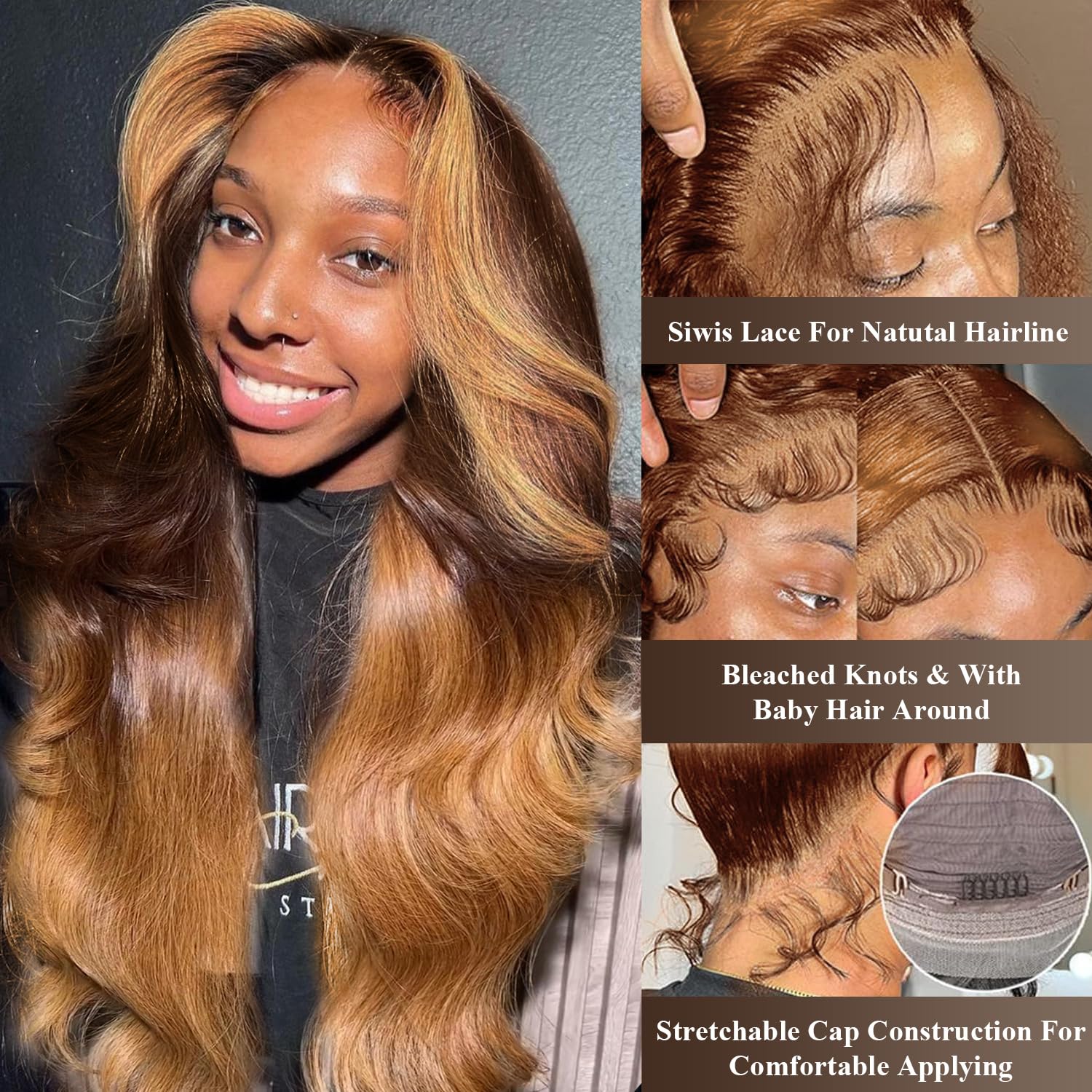 MEGOOD 13x6 Honey Blonde Wig Human Hair Pre Plucked 250% Density 13x6 HD Transparent Body Wave Lace Front Wigs Human Hair 4/27 Colored Ombre Lace Front Wig Human Hair Brazilain Virgin 22Inch