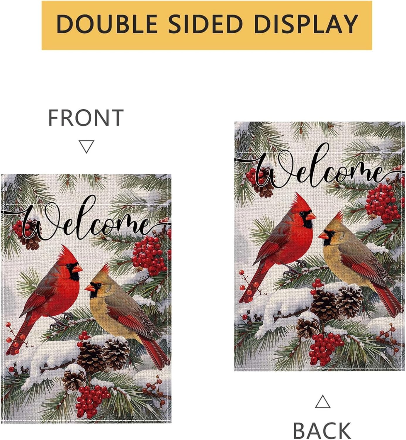 Christmas Decorations -Welcome Christmas Garden Flag 12x18 Inch Red Cardinal Bird Twigs Yard Flag Double Sided Holly Berry Snow Seasonal Xmas Winter Yard Flag for Outside Decoration - Image 5