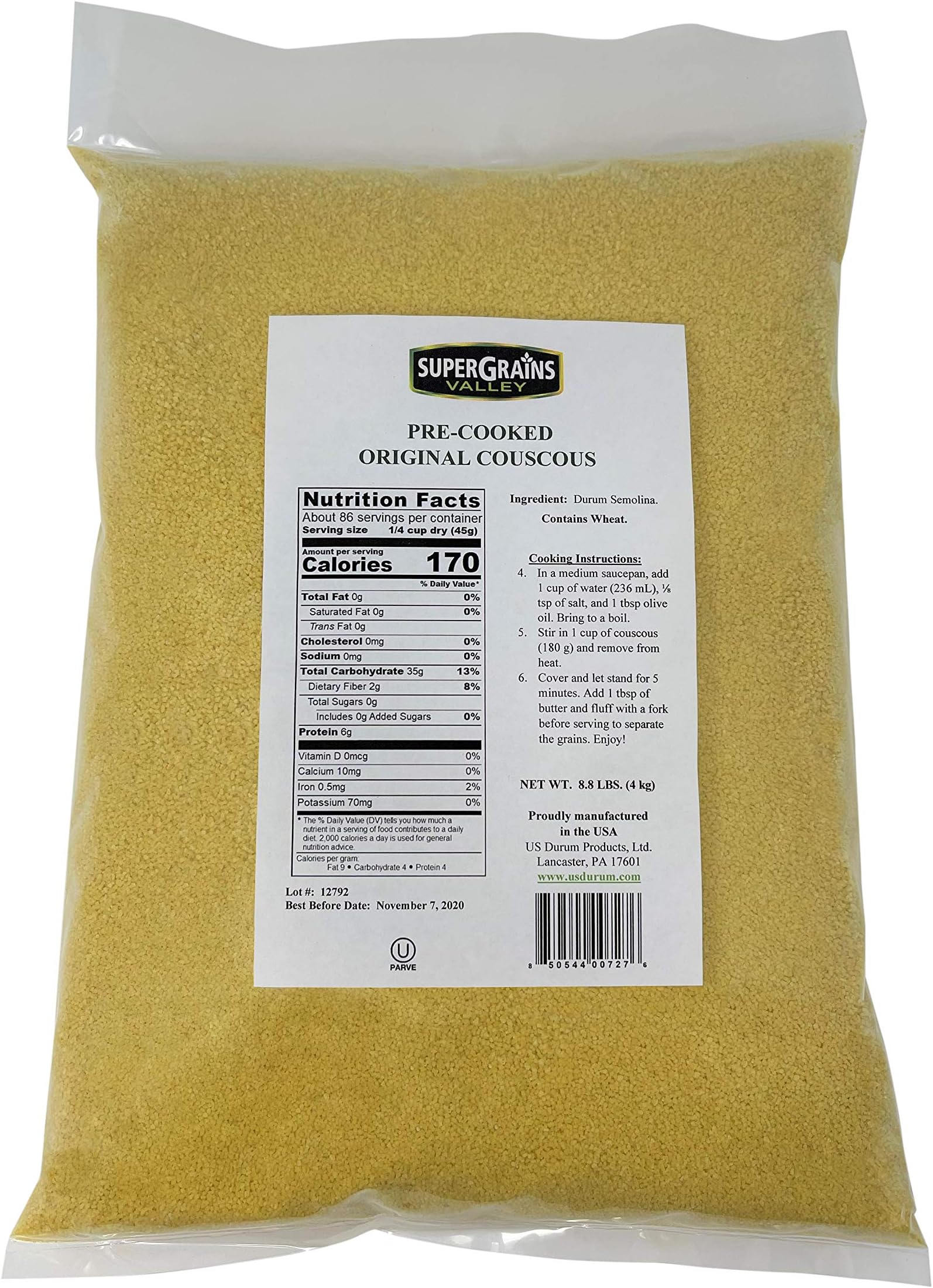 SuperGrains ValleyPrecooked Original Medium Couscous 8.8lbs