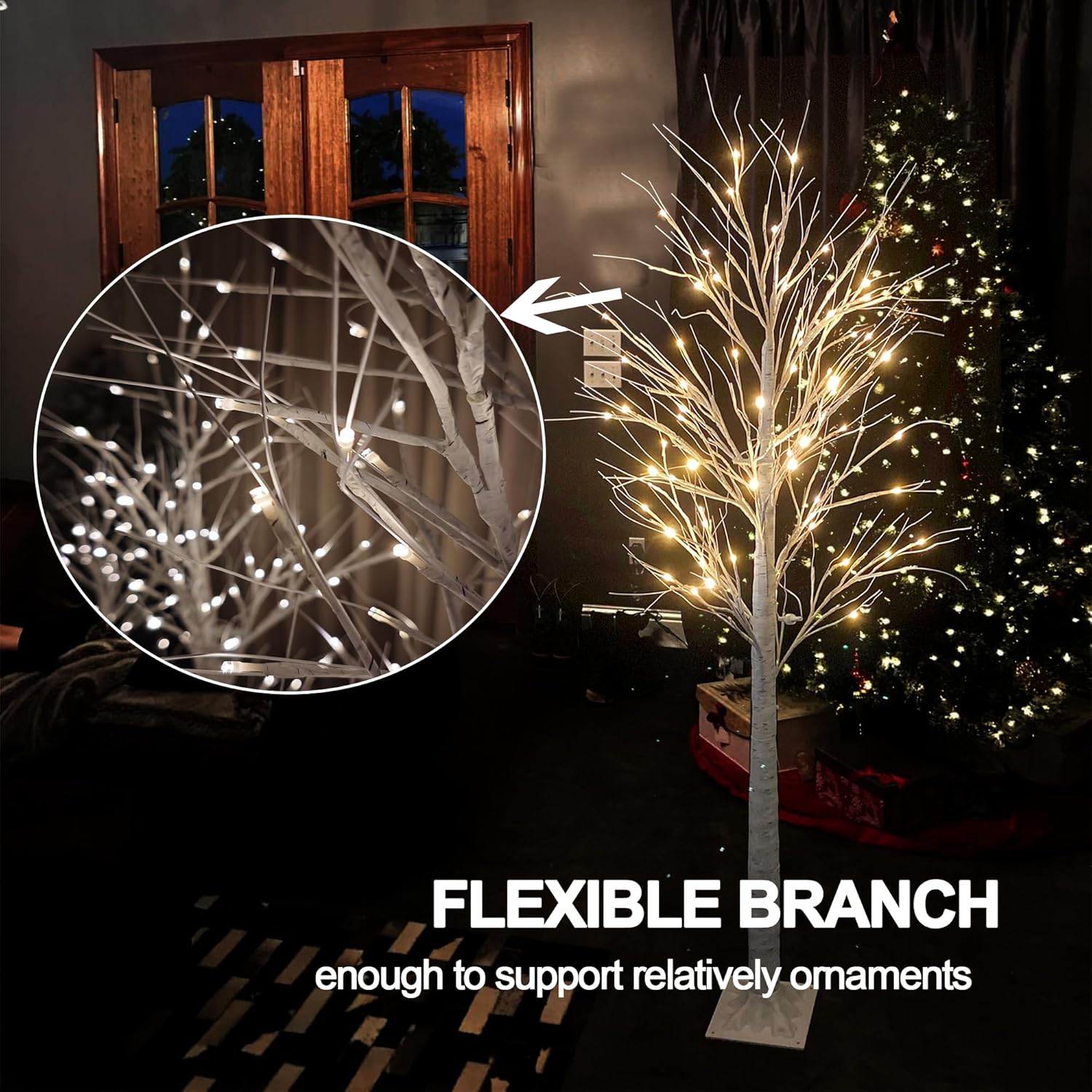 4FT 5FT 6FT Christmas Tree with Lights, 3PACK Smart Lighted Birch Tree with APP Home Decor, Warm White, Timing, Dimmer, Group Control, Music Sync, Christmas Room Decorations Indoor/Outdoor Use