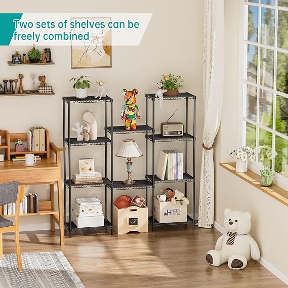 SINGAYE Metal Shelves Wire Shelving Storage Standing Adjustable Shelf Unit | 5 Tier Mesh Units Shelf for Kitchen Laundry Bathroom Closet Organizers Pantry Narrow Home Rack 10 D x 16 W x 55 H Black