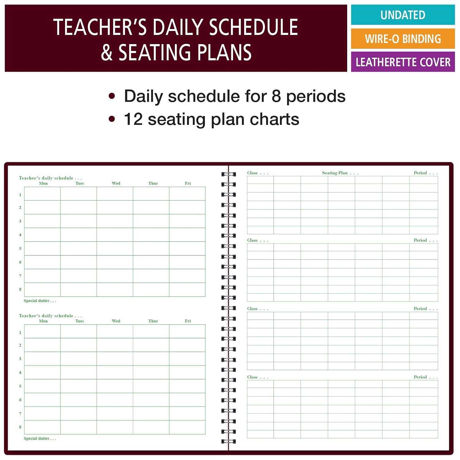 Elan Publishing Company Class Record Book for 9-10 Weeks. 50 Names R1010 (Maroon)