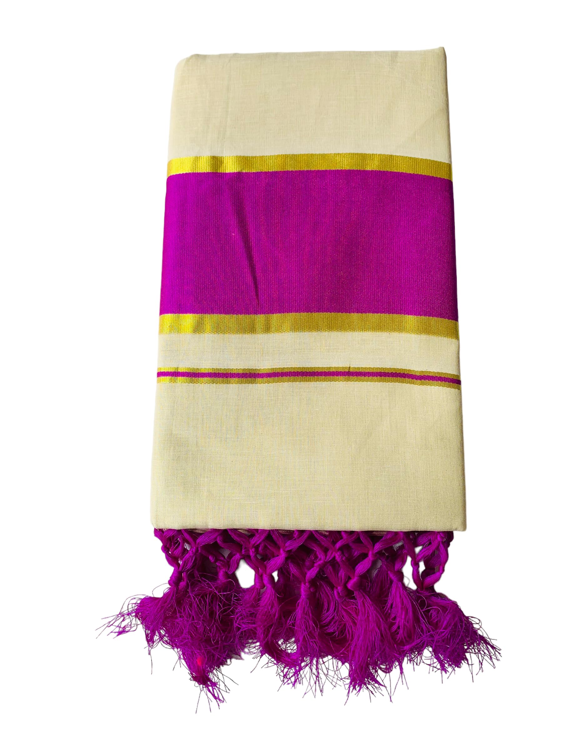 ALLUVYWomen's Kuthampully Kerala Kasavu Saree with Kunjalam (Tussle) Tissue Plain - EKM-795