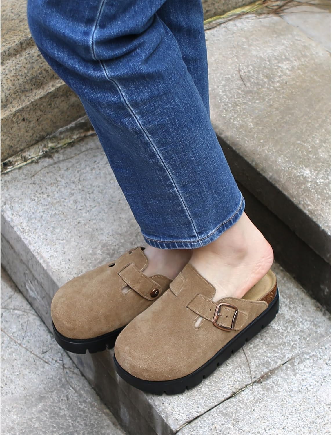 Genuine Suede Clogs for Women Platform Shoes,Leather Comfort Potato Shoes Chunky with Arch Support, Casual Trendy Shoes Mules for Women - Image 3