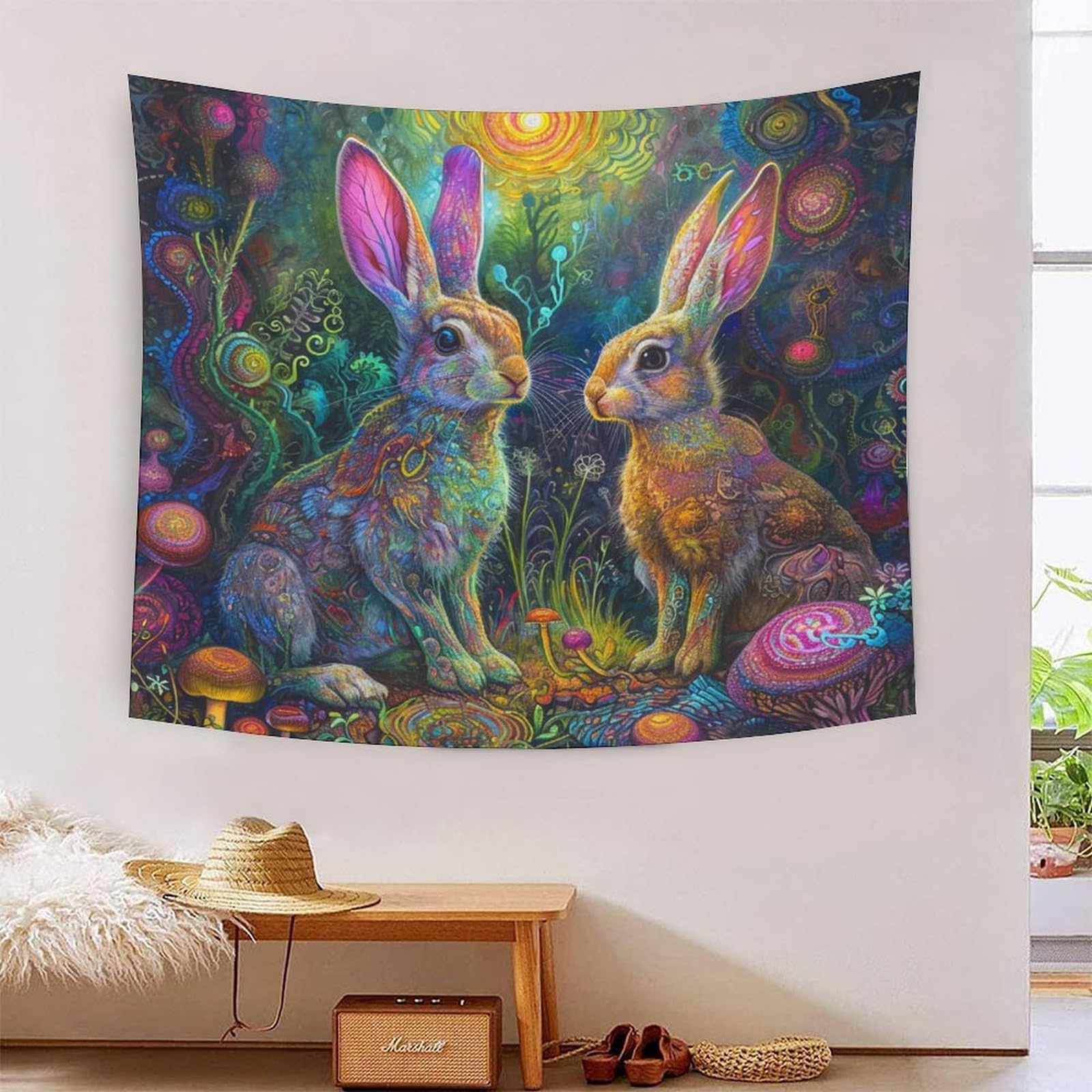 Tenture murale lapin 3D grand format en tissu de décoration - 7