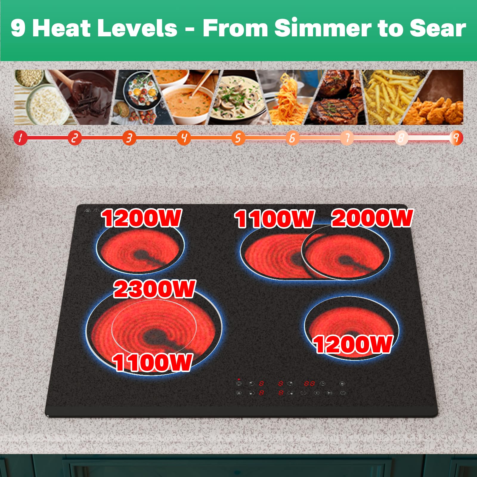 4-Zone Electric Ceramic Hob 6700W, Built-In Touch Control Cooktop, Universal Cookware Compatibility, Black Glass, Timer, Child Lock,Touch Control Electric Ceramic Cooktop — view 7