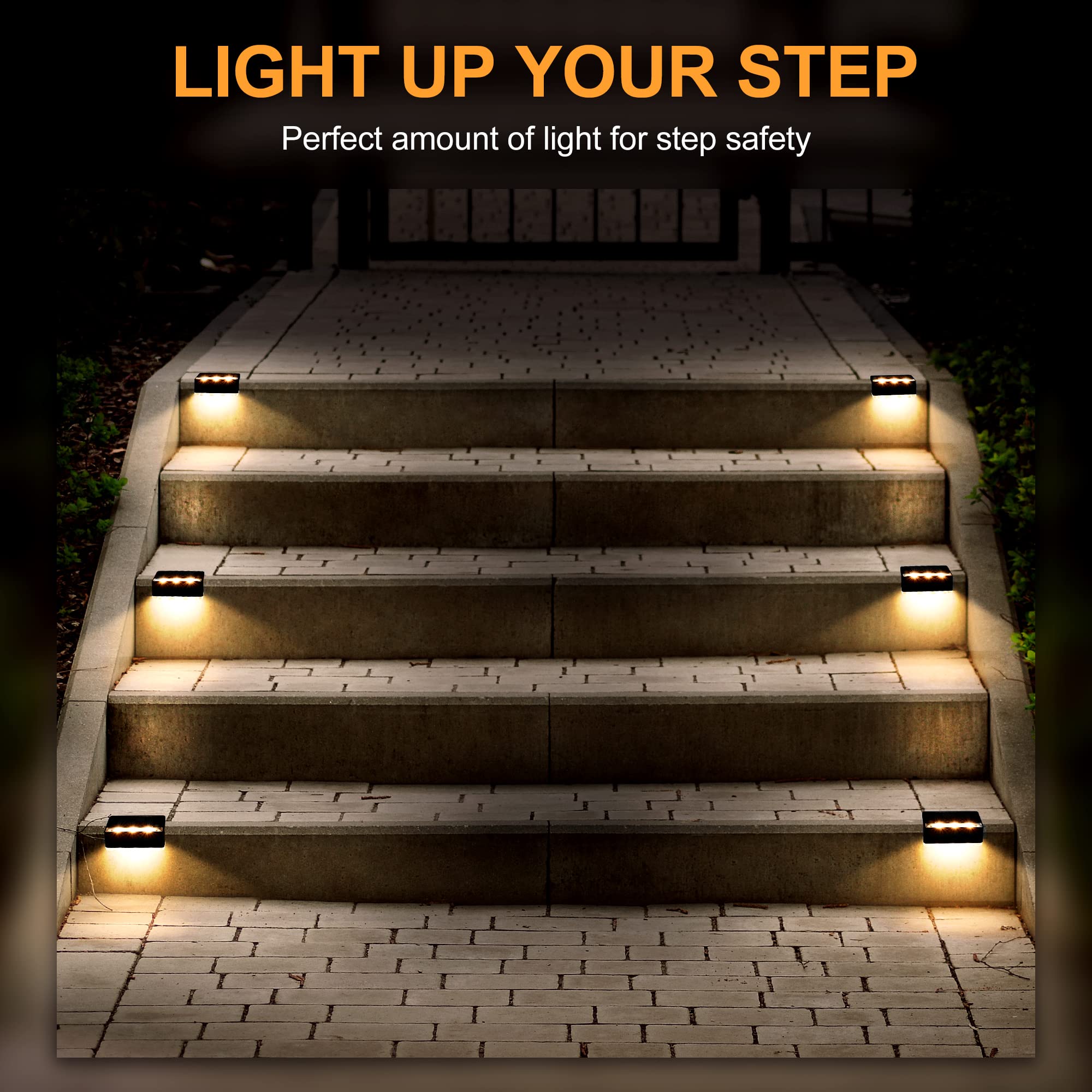 Solpex Lampade solari per esterni, 16 pezzi, luce bianca calda per scale, luci solari impermeabili, illuminazione a LED per scale esterne, gradini, recinzione, giardino, cortile, decorazione (nero)