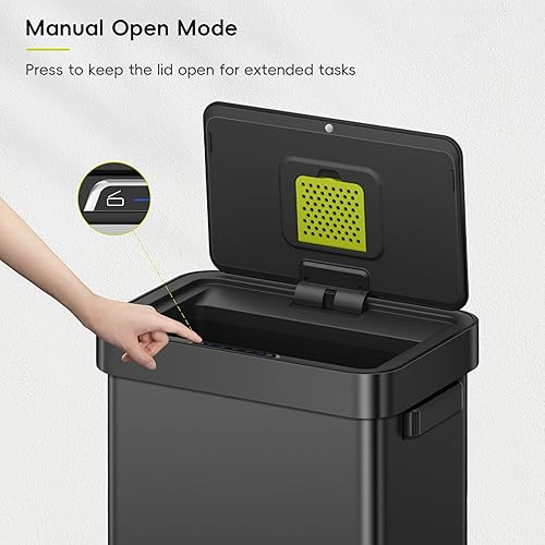 Miniatura 4 de EKO Deluxe Mirage-T - Bote de basura rectangular sin contacto con sensor de movimiento de 50 litros/13.2 galones, acabado de acero inoxidable negro