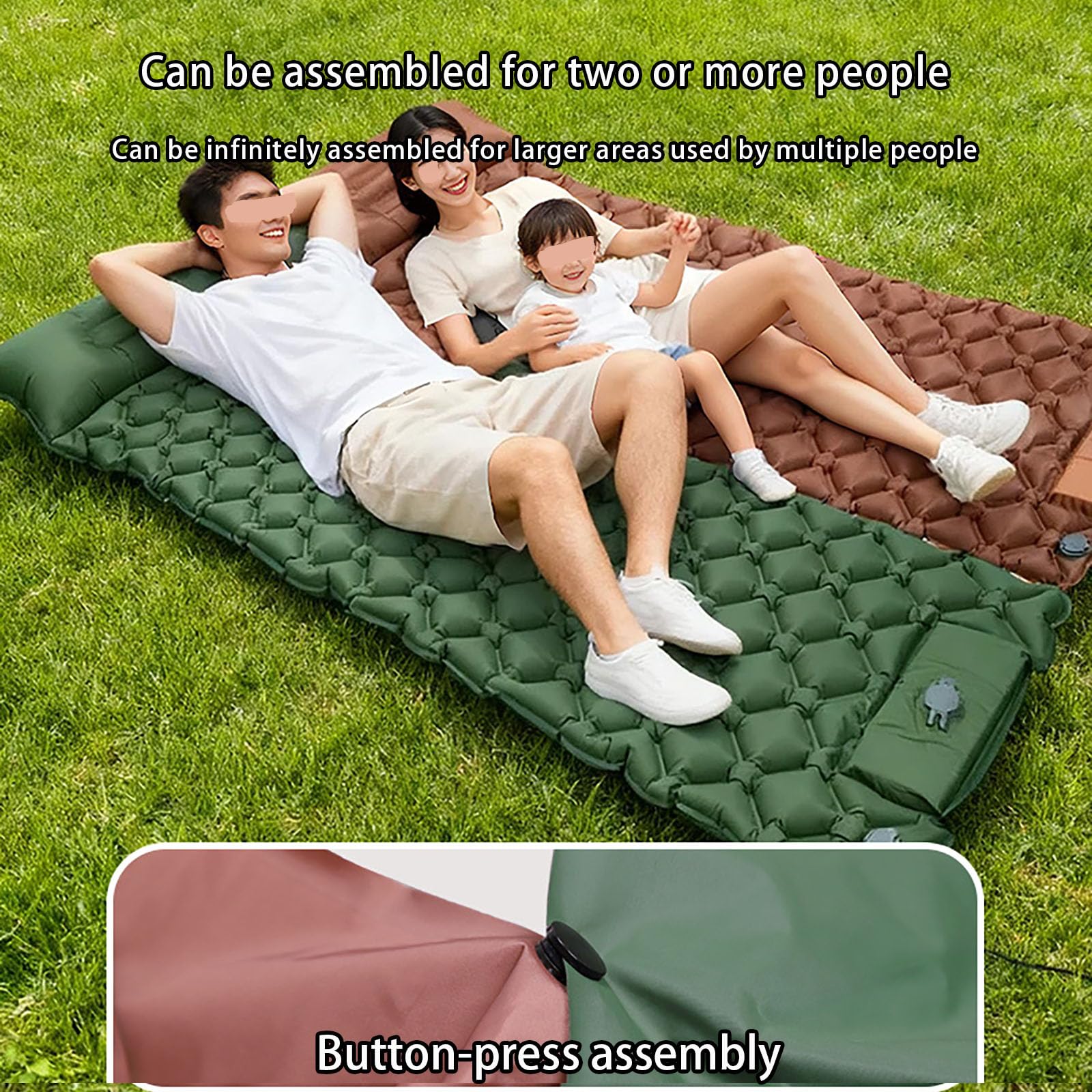 Colchoneta De Camping Inflable Confort 7 Cm Impermeable Resistente Al Desgarro Colchon De Aire Conectable con Almohada para Viajes En Coche Playa Césped Y Picnic