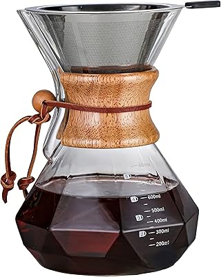 HYAXGM Pour Over Coffee Maker with Wood Sleeveï¼Œ27oz/800ml,Glass Coffee Pot with Stainless Steel (27oz/800ml)