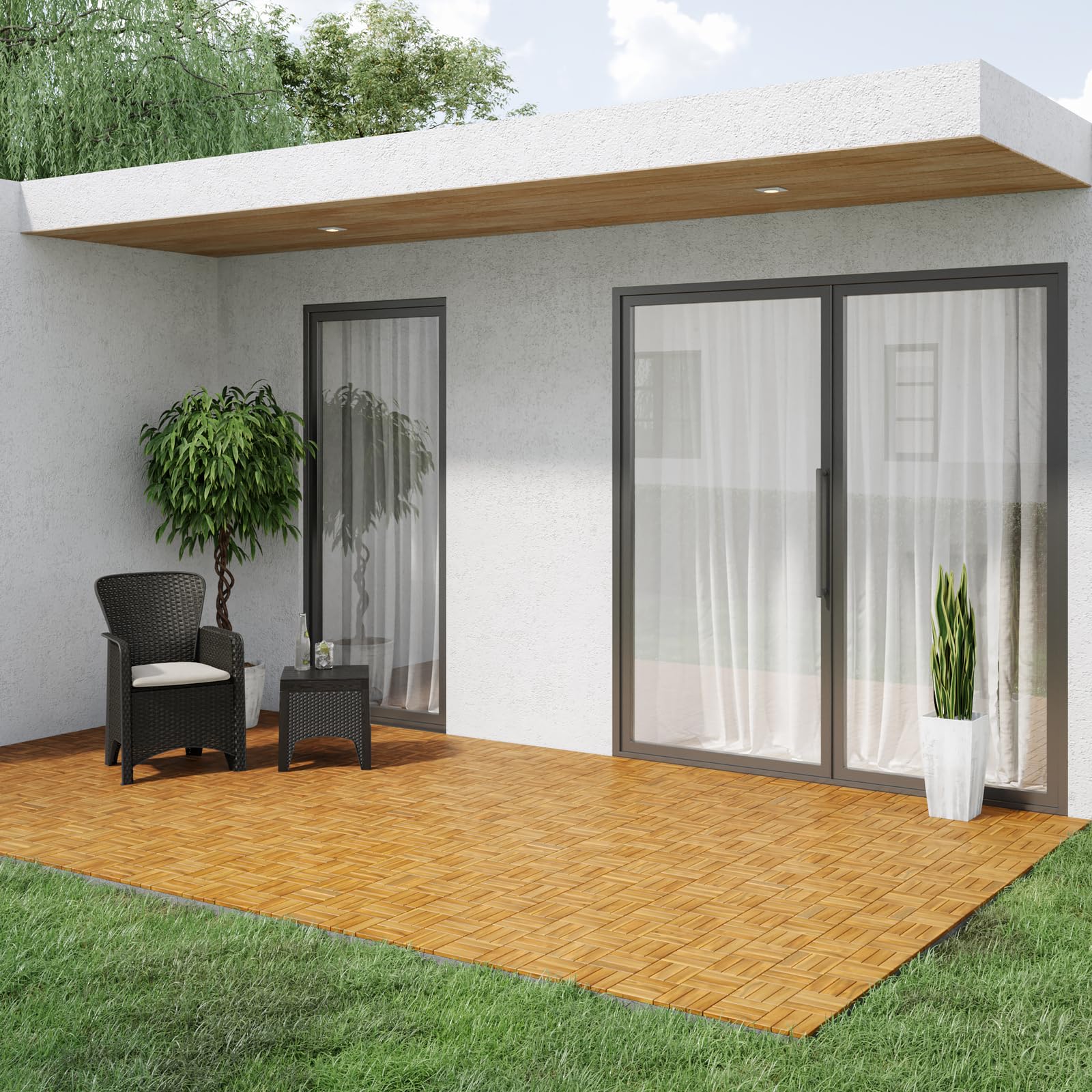 Urbn-Living Urbnliving 12 Slat Interlocking Acacia Hard Wood Teak Color Deck Tiles Outdoor Flooring Garden Patio BalconySet Of 3 Boxes from B&Q