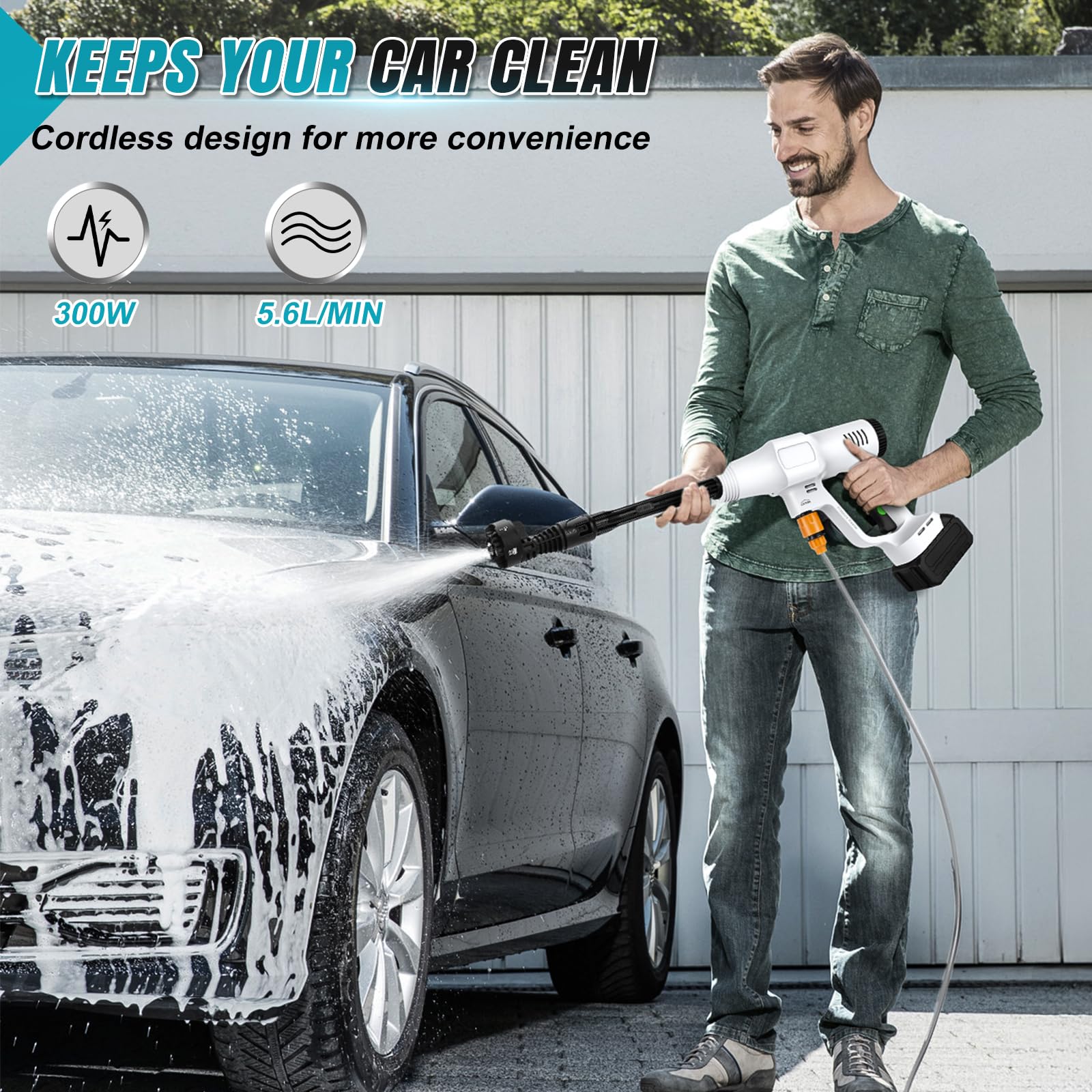 Accu-hogedrukreiniger, Borstelloos Draagbaar Drukreinigerpistool Compatibel Met Makita 18 V Accu 2 Modi Met 5 M Slang 6 In 1 Mondstuk Filter Schuimkan Voor Auto En Tuin Zonder Batterij